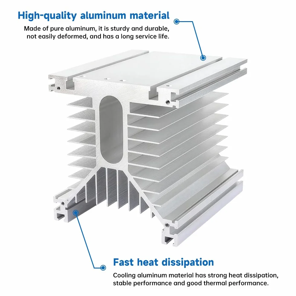 dissipatore di calore SSR, 250x125x136mm, dissipatore di calore in alluminio per relè a stato solido trifase 10-120A con silicone termoconduttivo bianco