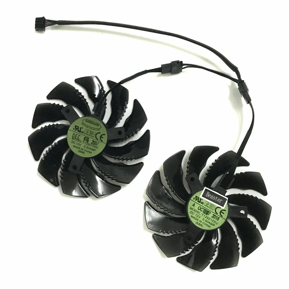 2 Pcs/lot T129215SU Graphics Card Fan for GIGABYTE GTX 1050Ti 1060 1070 RX 470 480 570 580 R9 380X
