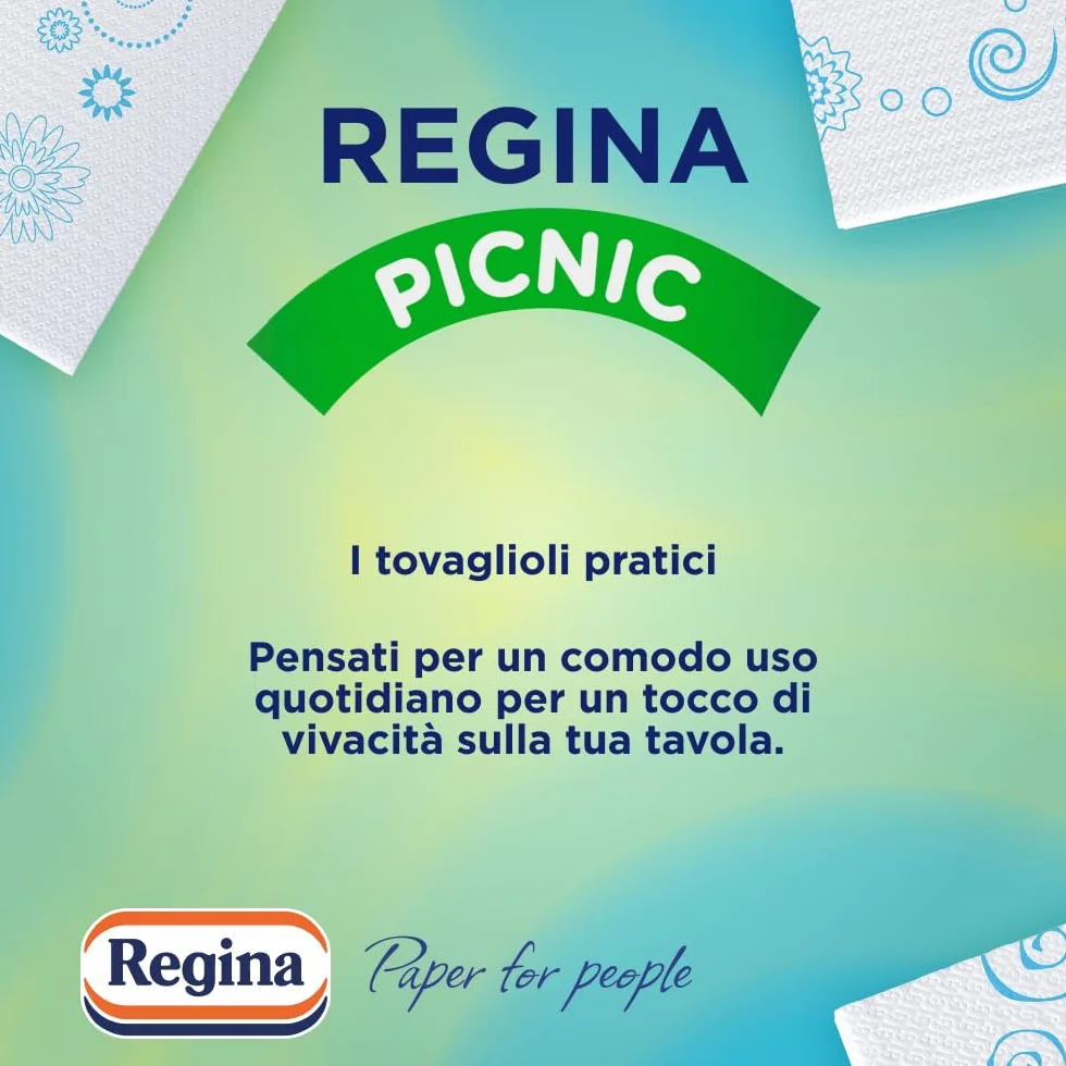Regina Picnic Tovaglioli a 1 Velo 162 Pezzi, Decorazioni Assortite, 100% Pura Cellulosa Certificata FSC