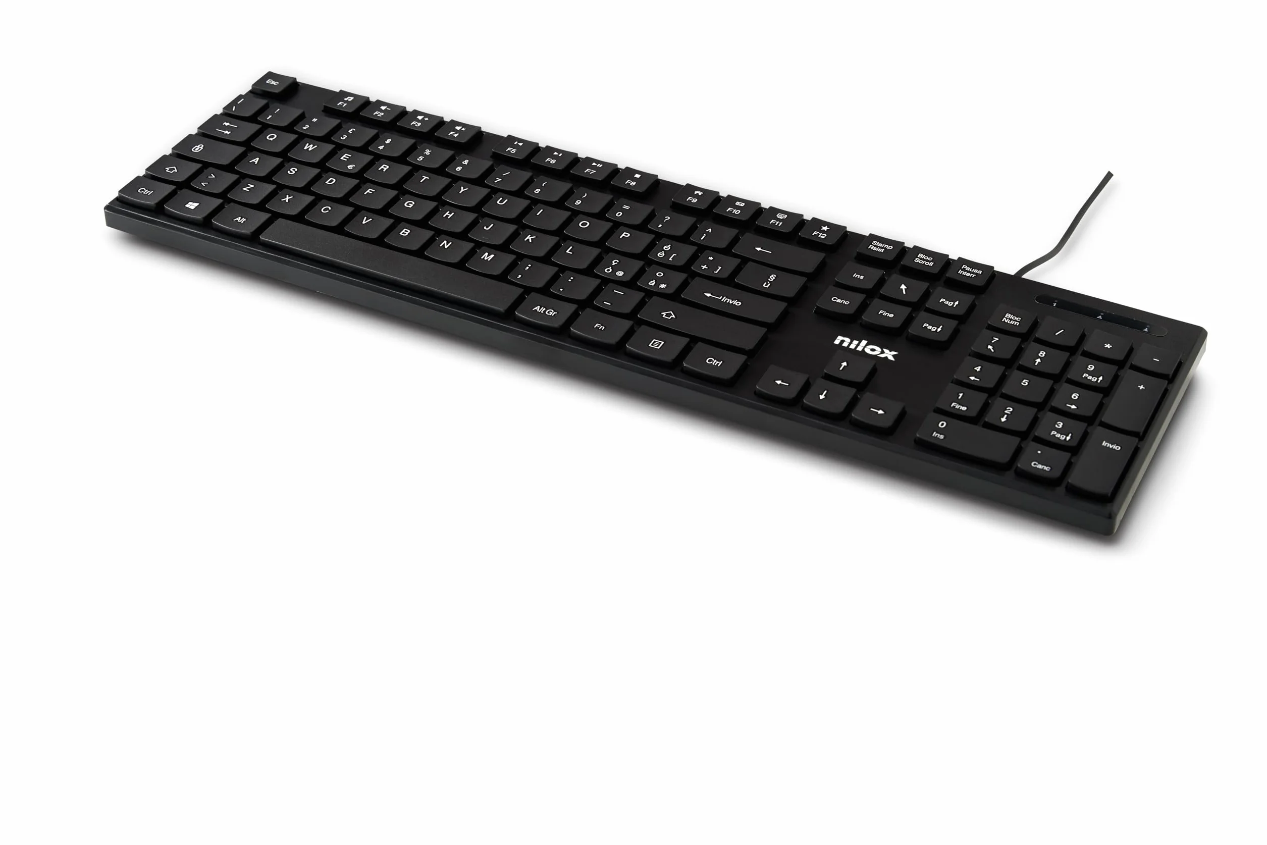 Tastiera USB Nilox NXKBIT000012 Leggera Compatta Layout Italiano Cavo 1,5m Antiusura Nera