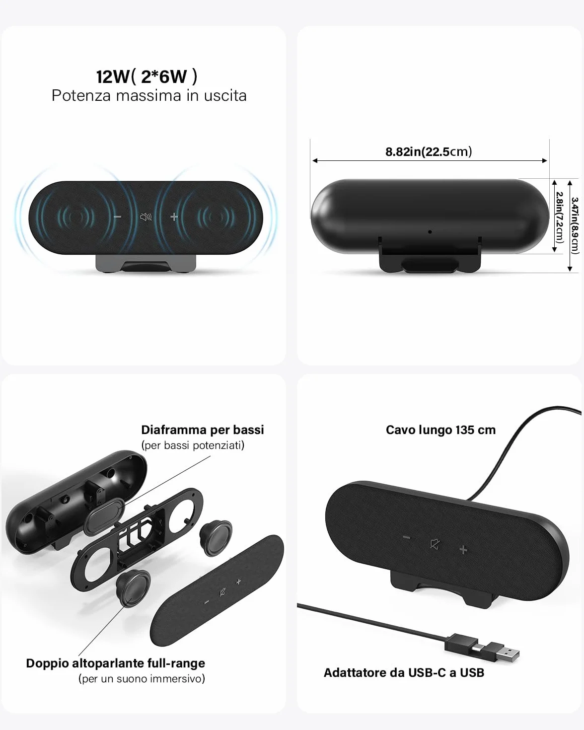 ZETIY Altoparlante per PC, Mini Soundbar USB per Notebook, Laptop, Desktop