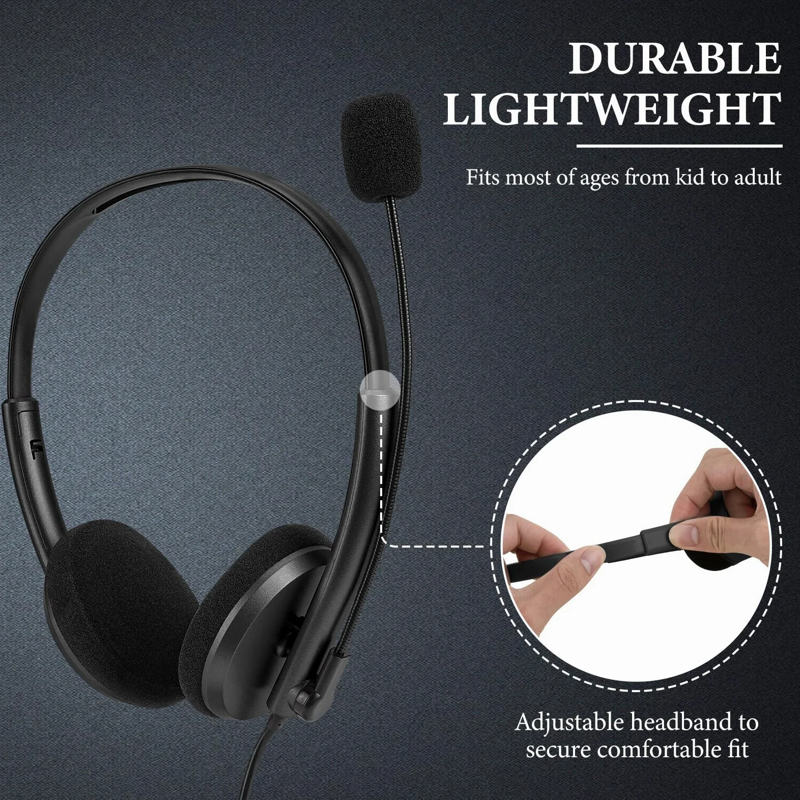 Geekria Cuffie USB con microfono, pulsante mute e controllo del volume, cuffie leggere con cavo per computer, cuffie on-ear con microfono ad asta e spina staccabile da 3,5 mm, confezione da 3, colori