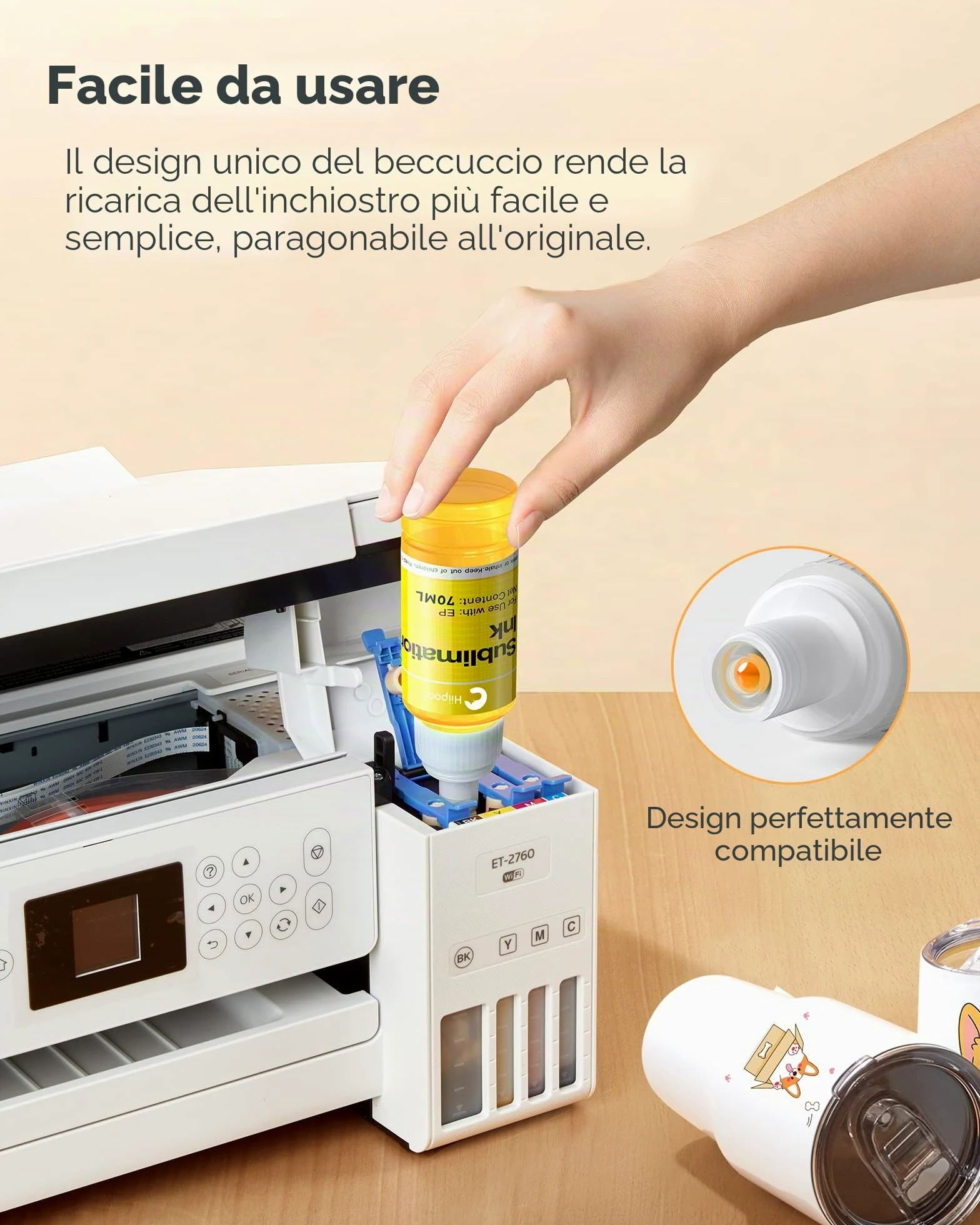 Bottiglie di inchiostro a sublimazione per stampanti ET2400, ET2720, ET2760, ET2750, ET4800, ET-2800, ET-2803, ET-2850 stampa a caldo su tazze e magliette