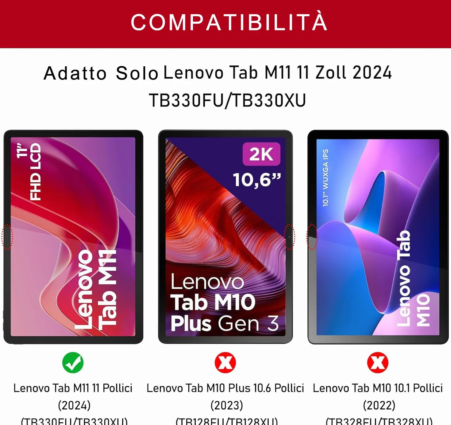 Tastiera Custodia per Lenovo Tab M11 2024 11 Pollici, Italiano QWERTY Rimovibile Bluetooth tastiera,Custodia con Supporto Pencil per Lenovo Tab M11 11" 2024 -Nero