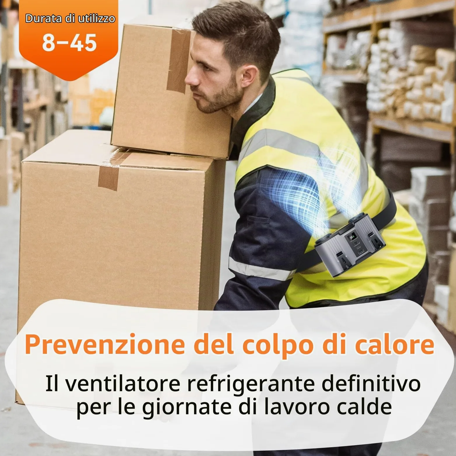 Ventilatore da cintura portatile da 24000 mAh, con clip, ricaricabile, doppio motore con doppio canale d'aria, 10 velocità, 45 ore di autonomia, per cantiere, lavoro all'aperto, viaggi, interruzione