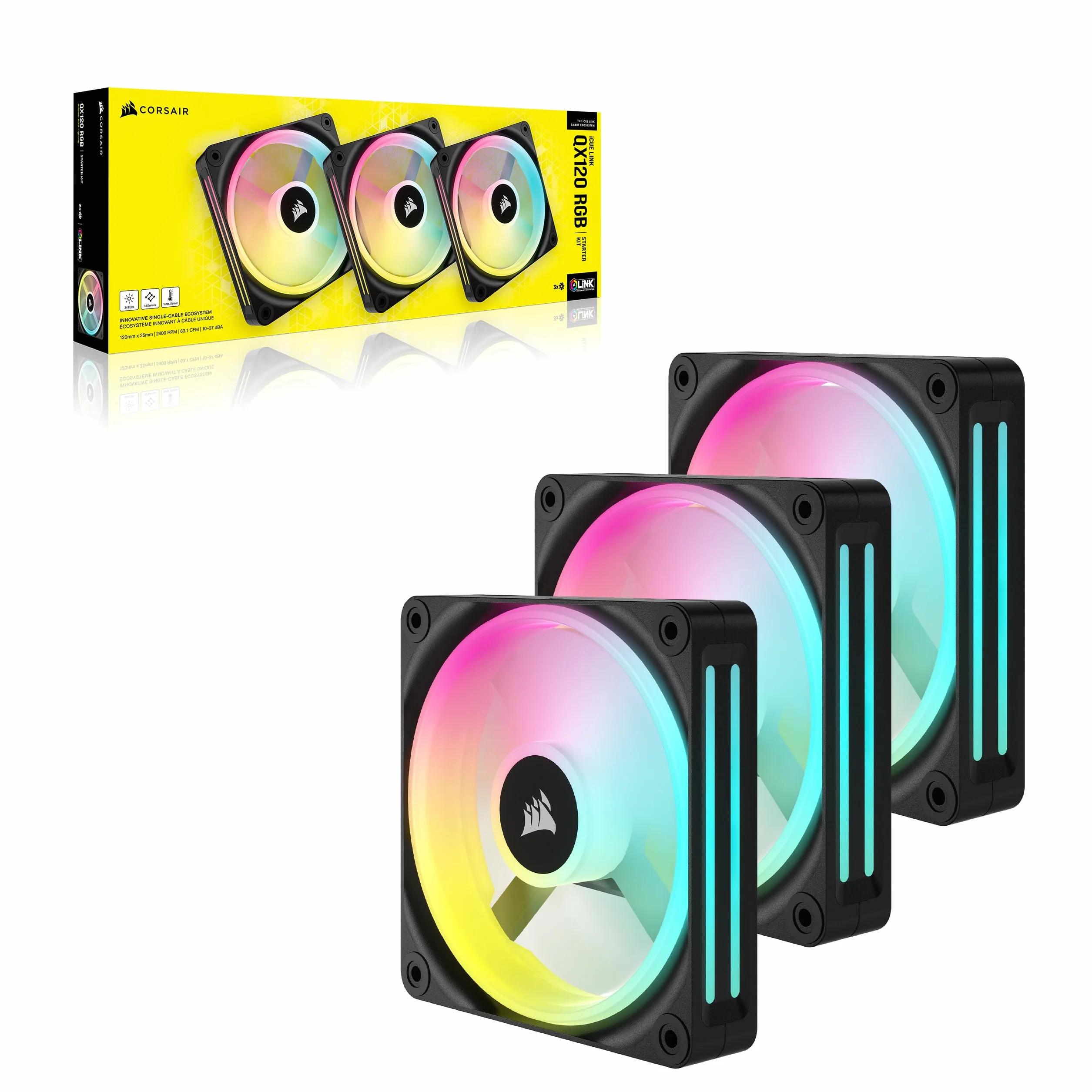 Corsair iCUE Link QX120 RGB Cupola Magnetica da 120 mm Ventole - Tripla Ventole Starter Kit con iCUE Link System Hub - Nero | Tripla Ventole Starter Kit con iCUE LINK System Hub