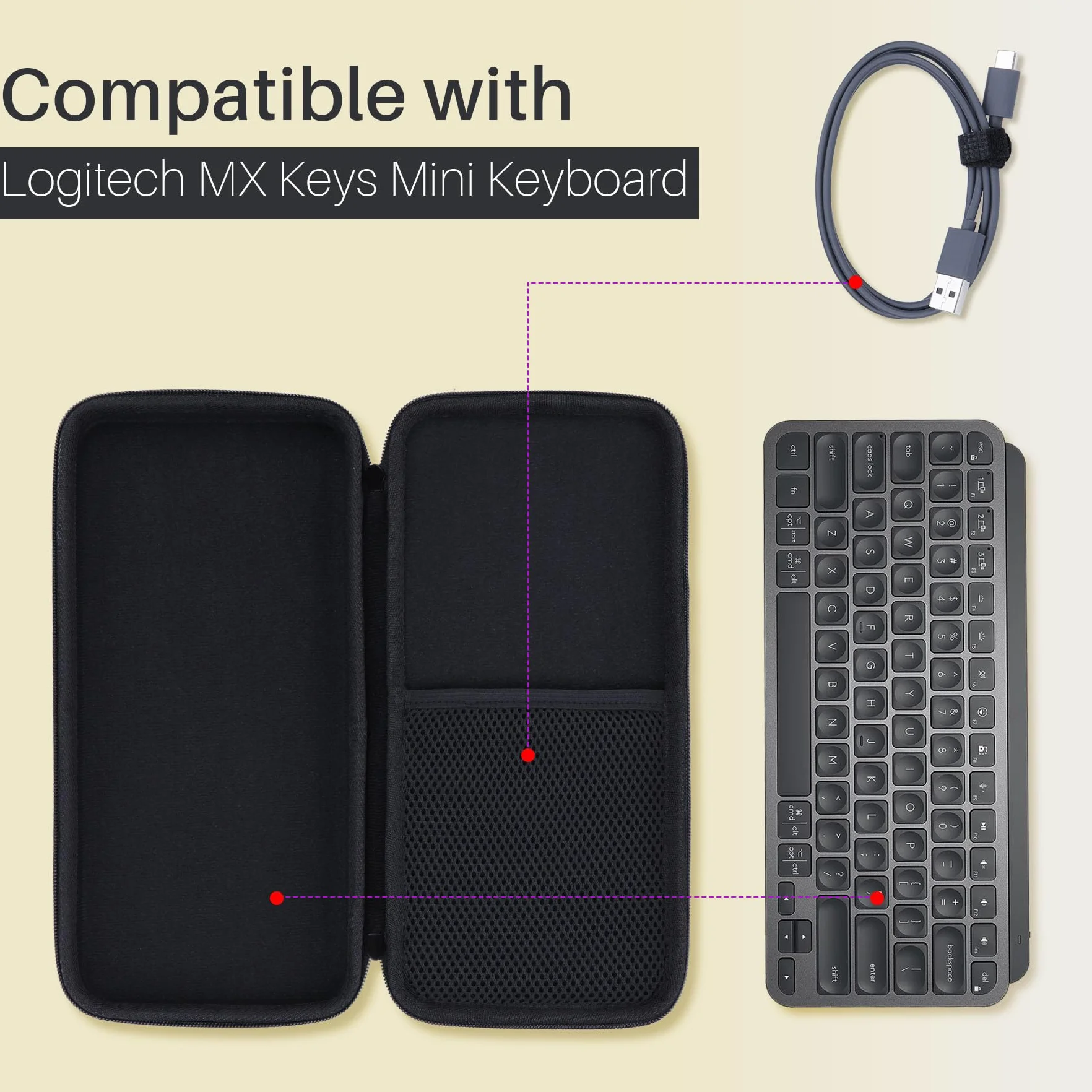 Lebakort Duro Viaggio Custodia per Logitech MX Keys Mini Tastiera Wireless Illuminata