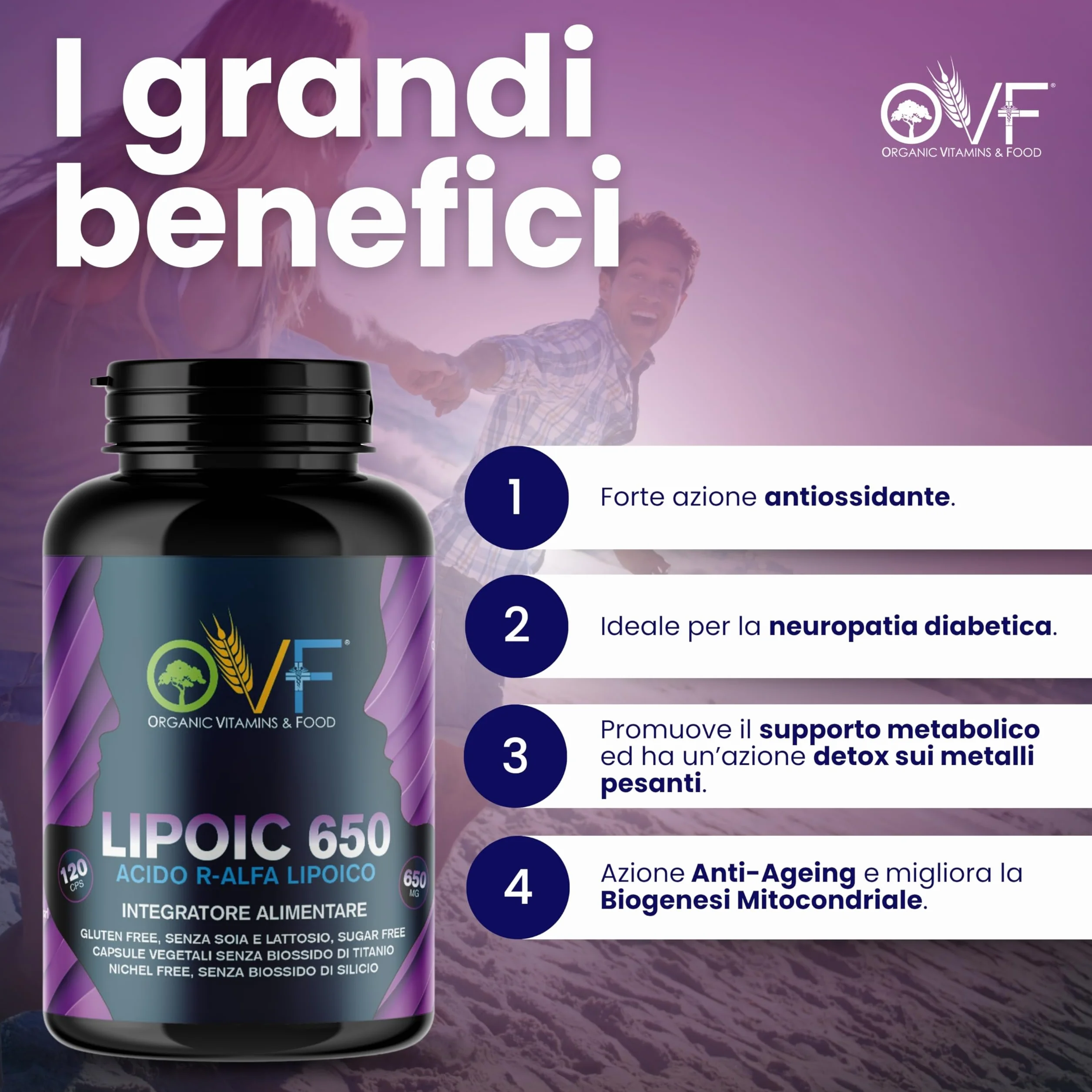 Acido R-Alfa Lipoico 650 mg 120 Capsule Antiossidante Antinfiammatorio Naturale Vegano Made in Italy