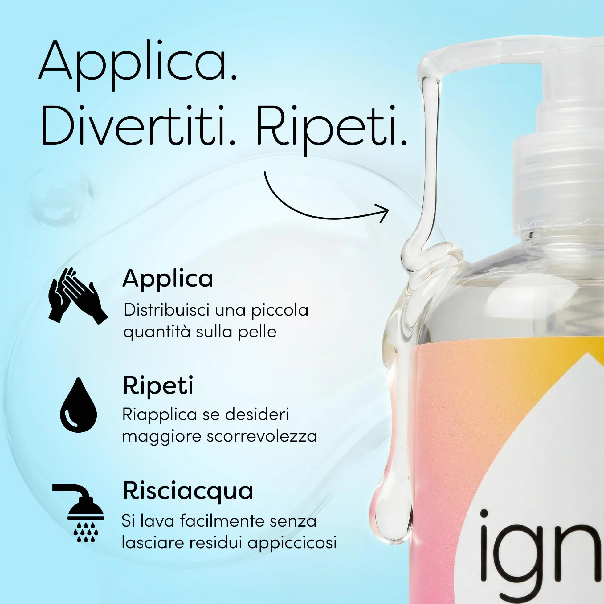 Ignite Lubrificante intimo a base di acqua 250ml - Gel lunga durata senza fragranze, parabeni, pH bilanciato, vegano