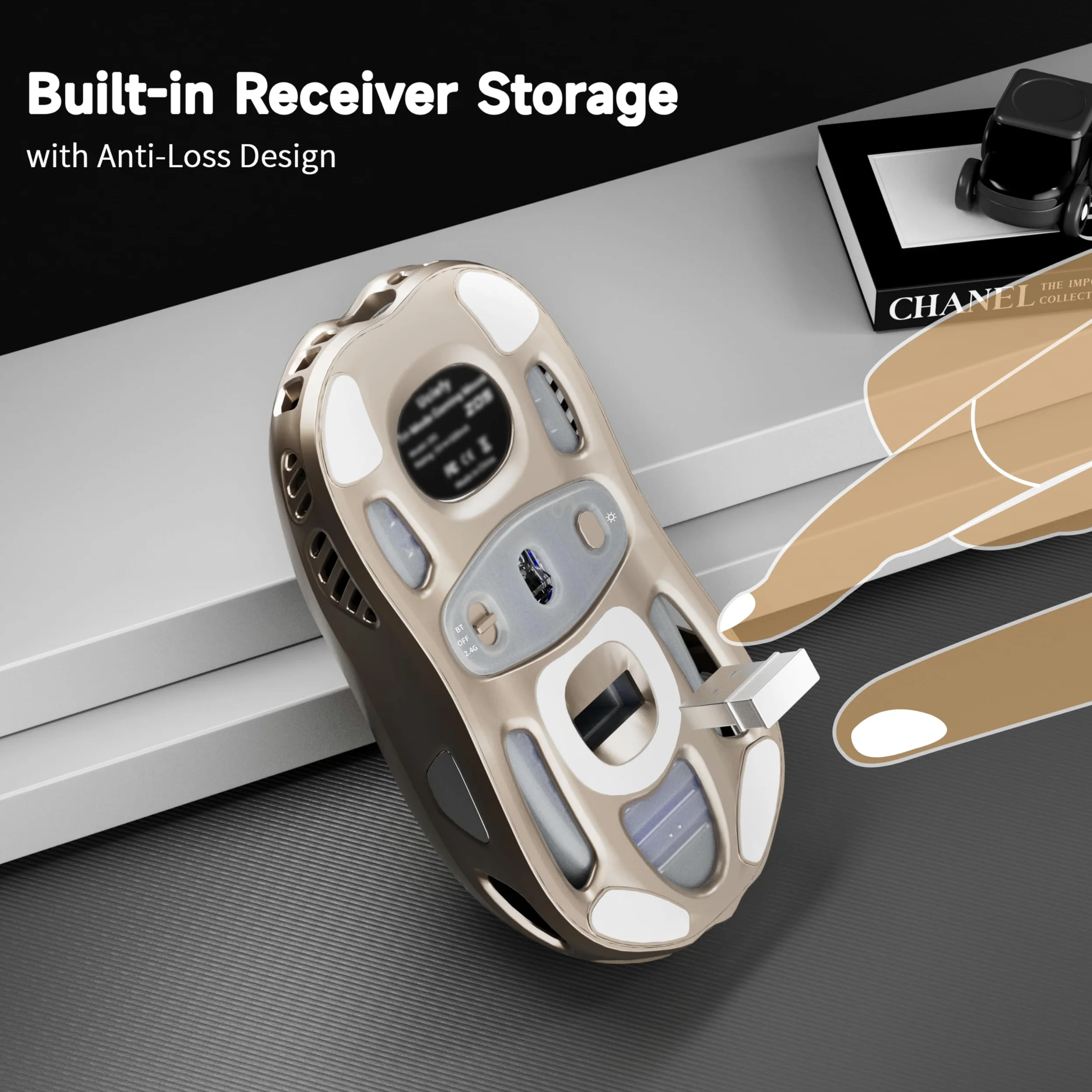 Uciefy Mouse wireless Buletooth, (BT5.1 e USB) Dual Mode ricaricabile LED, mouse ergonomico per computer portatile/PC, bronzo