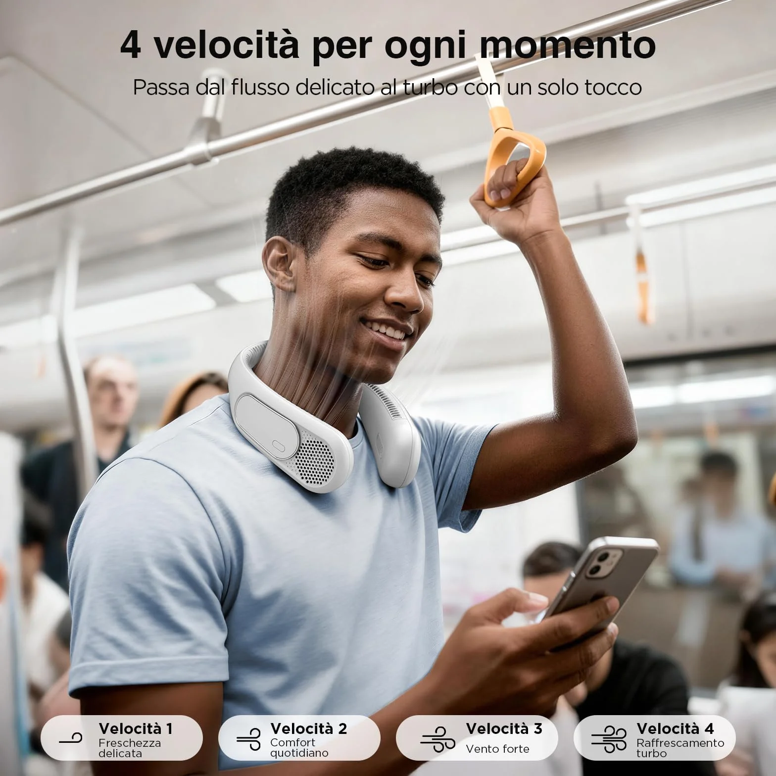 Ventilatore da Collo Bladeless 6000mAh, Ricaricabile a 4 Velocità Ventilatore Portatile da Collo USB per Uomo/Donna, Ideale per Viaggi, Sport, Lavoro, Uso Interno ed Esterno（Bianco）