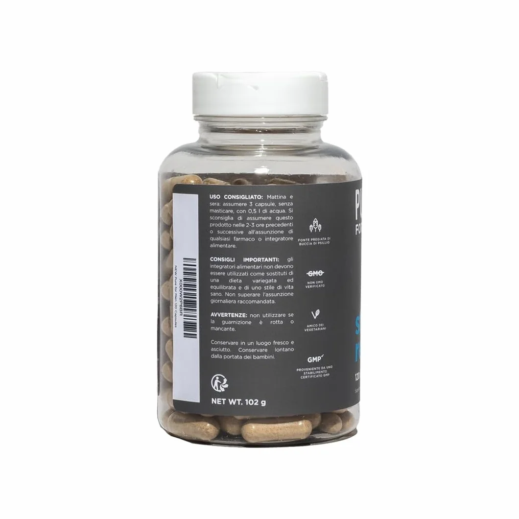 Pure for Men Integratore Alimentare di Fibre Stay Ready, 120 Capsule Vegane, Regolarità Intestinale
