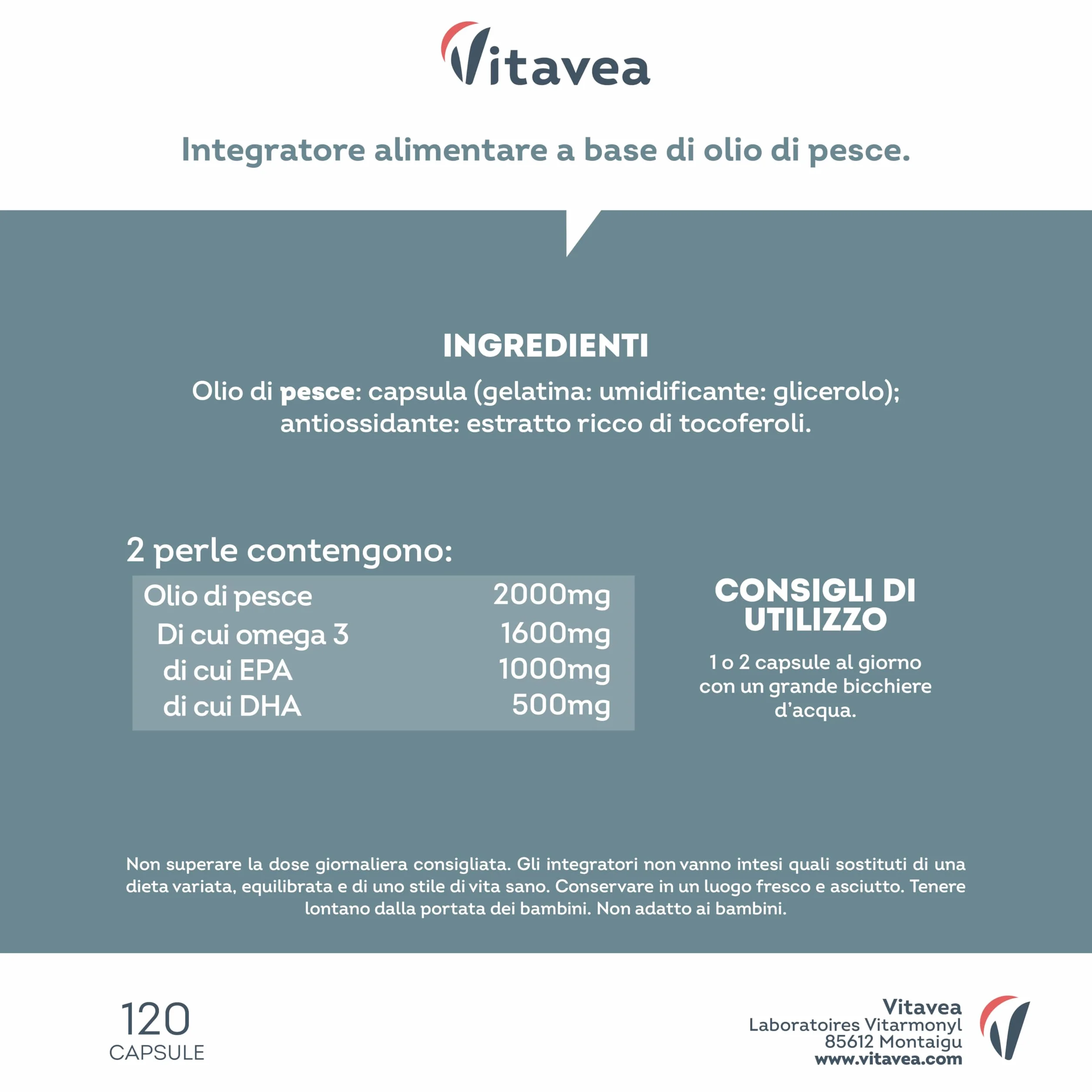 Omega 3 Olio di Pesce 2000 mg EPA 500 mg DHA 120 Capsule Softgel Integratore Acidi Grassi Essenziali