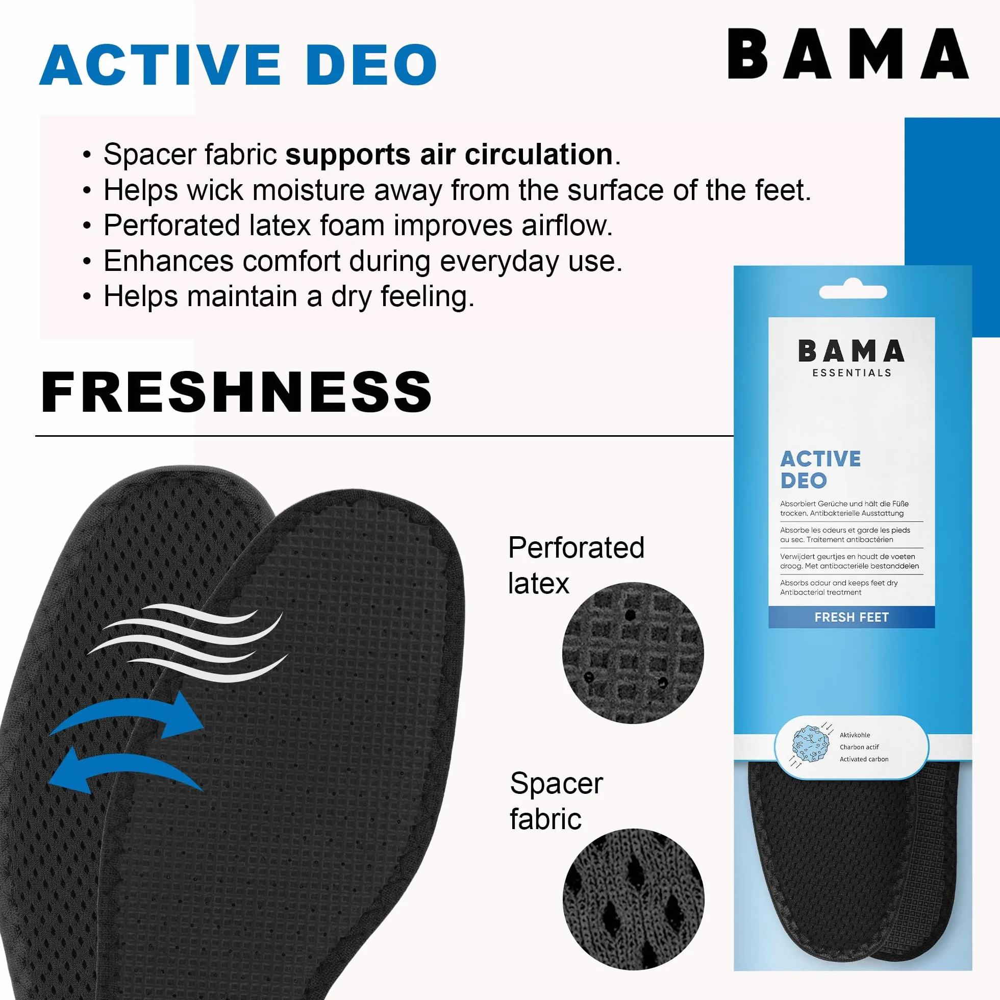 BAMA Solette Active Deo Solette Igieniche per Scarpe con Carbone Attivo 44/45