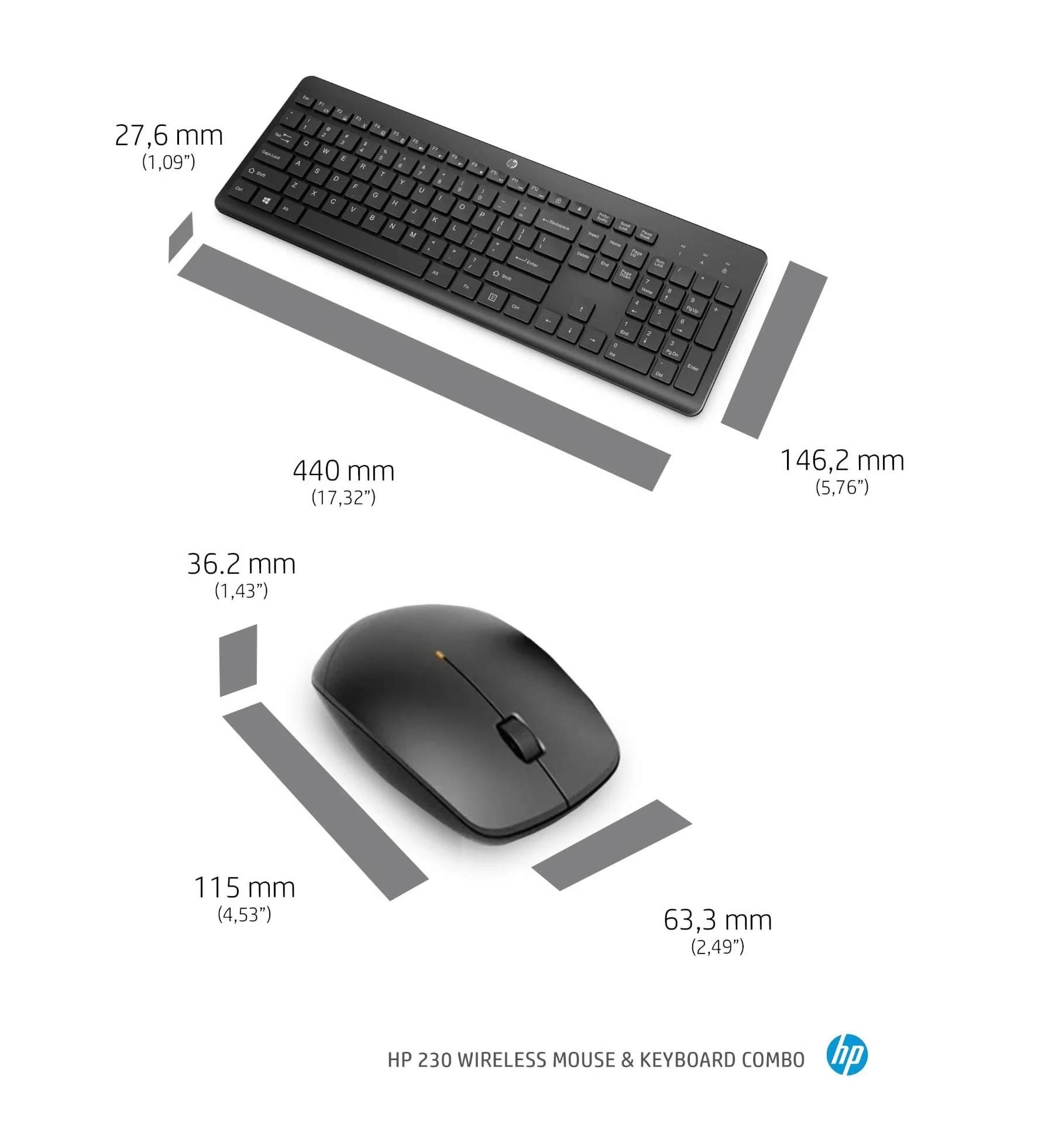 HP 230 Combo Tastiera e Mouse Wireless con Dongle USB-A a 2,4 GHz, Digitazione Silenziosa, Tasti Scelta Rapida e 12 Funzioni, Tastierino Numerico, Mouse a 1600 DPI, Rotella Scorrimento, Bianca