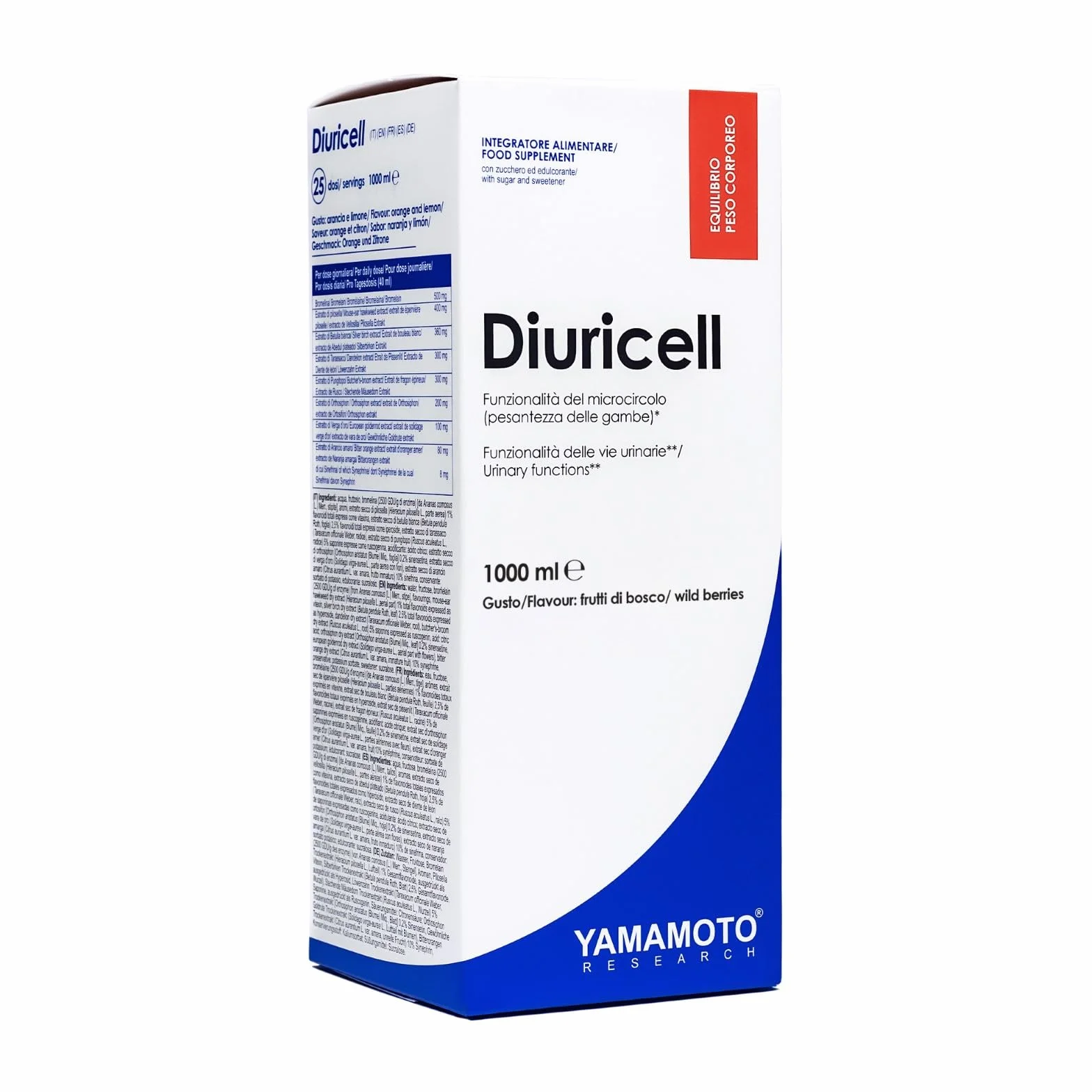 YAMAMOTO Research Diuricell 1L Integratore Estratti Vegetali Drenante Gonfiore Ritenzione Idrica Anticellulite Frutti di Bosco