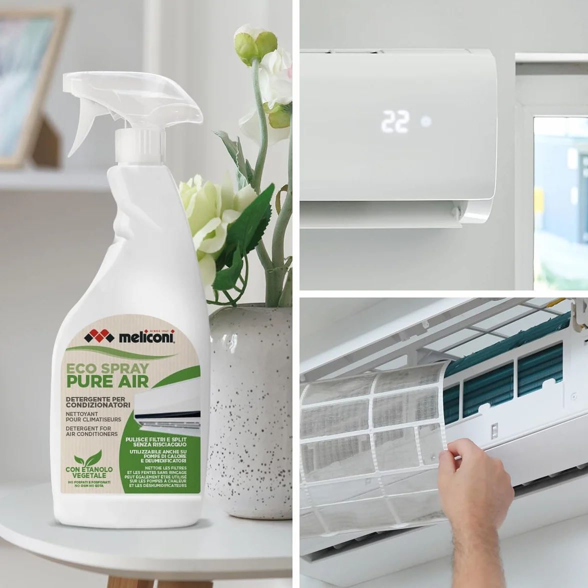 Meliconi Eco Spray Pure Air Spray detergente per condizionatori naturale elimina polvere batteri deumidificatori pompe di calore