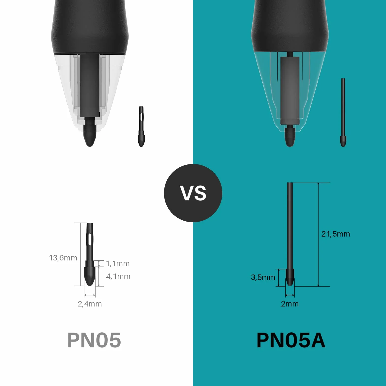 Punte per Penna HUION PN05A, Nere, Confezione da 10, Compatibili con la Penna Stilo HUION PW517 Adatto per Modello Kamvas 13, Kamvas 22, Kamvas 22 Plus, Kamvas Pro 24