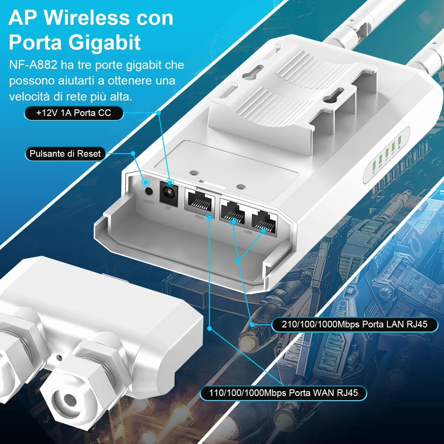 NEWFAST Ripetitore WiFi Esterno, 1200Mbps Access Point Esterno Dual Band Extender WiFi Potente con 48V PoE Power, 3*Gigabit Porta Ethernet, 2 Antenne