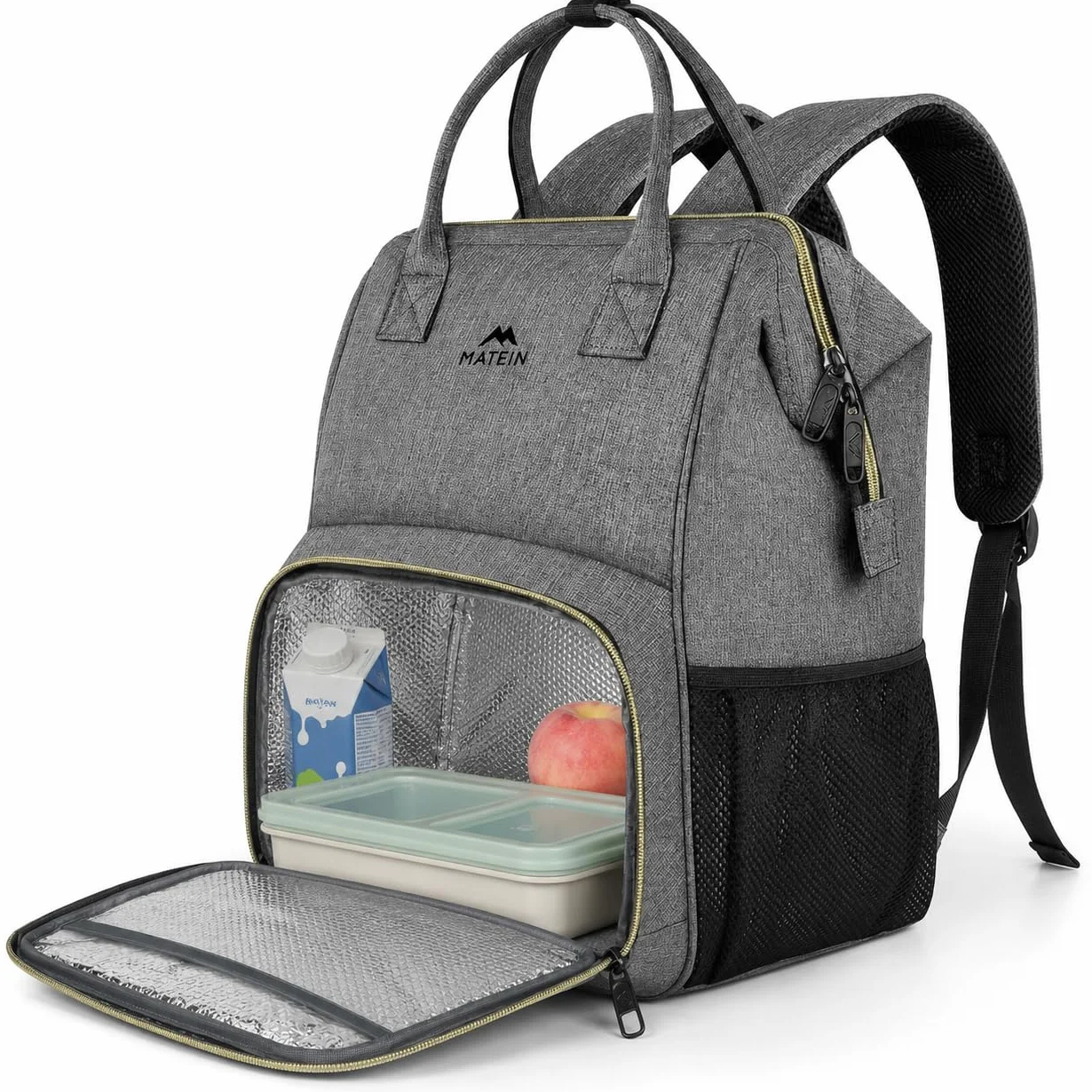 MATEIN Zaino Lavoro Donna con Porta Pranzo, Zaino Porta PC Donna 15,6 Pollici Antifurto e Impermeabile, con Scomparto Termico per Ufficio, Università, Trekking e Picnic, Grigio