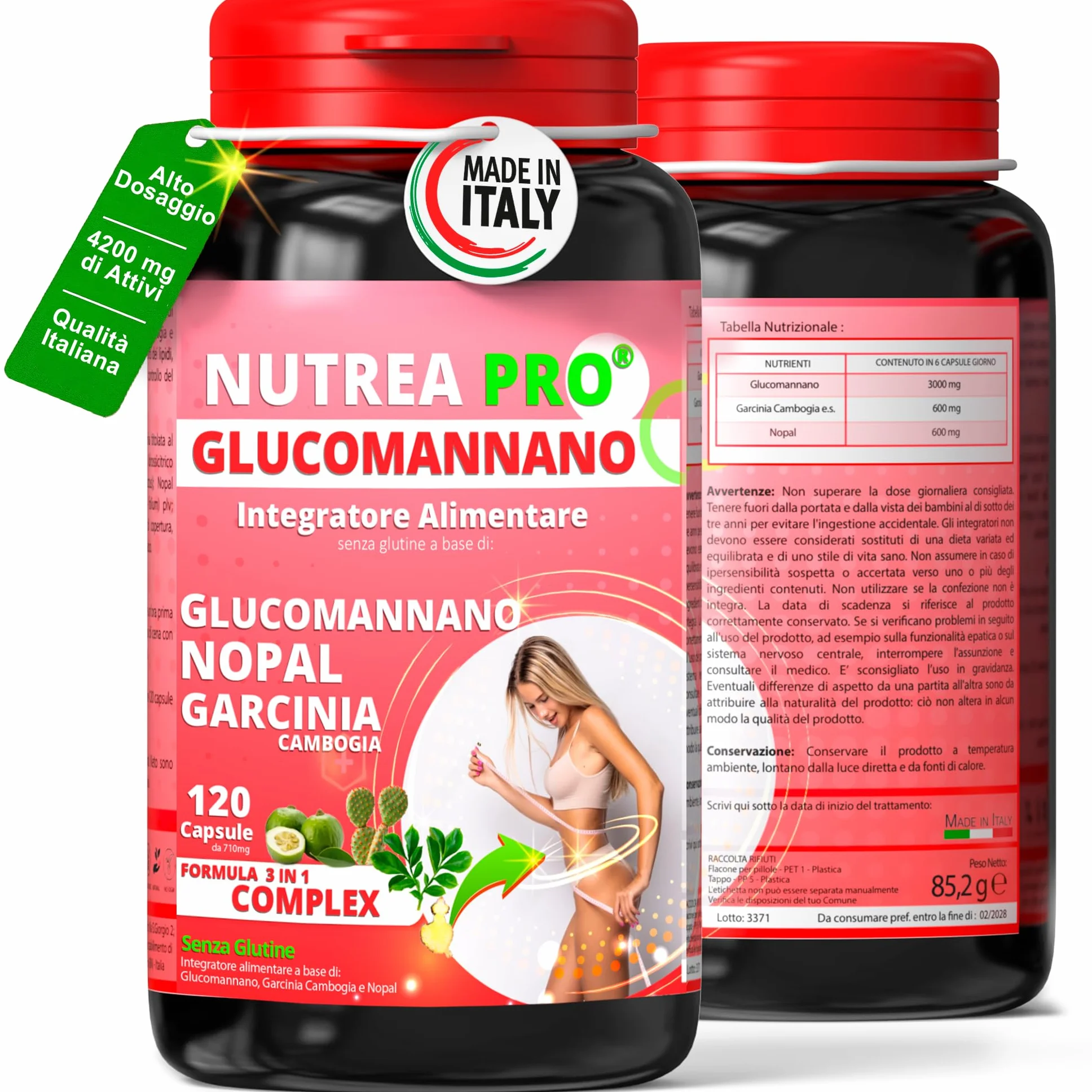 Glucomannano Forte 4200mg Integratore Fibre Naturali 120 Capsule Made in Italy NUTREAPRO®