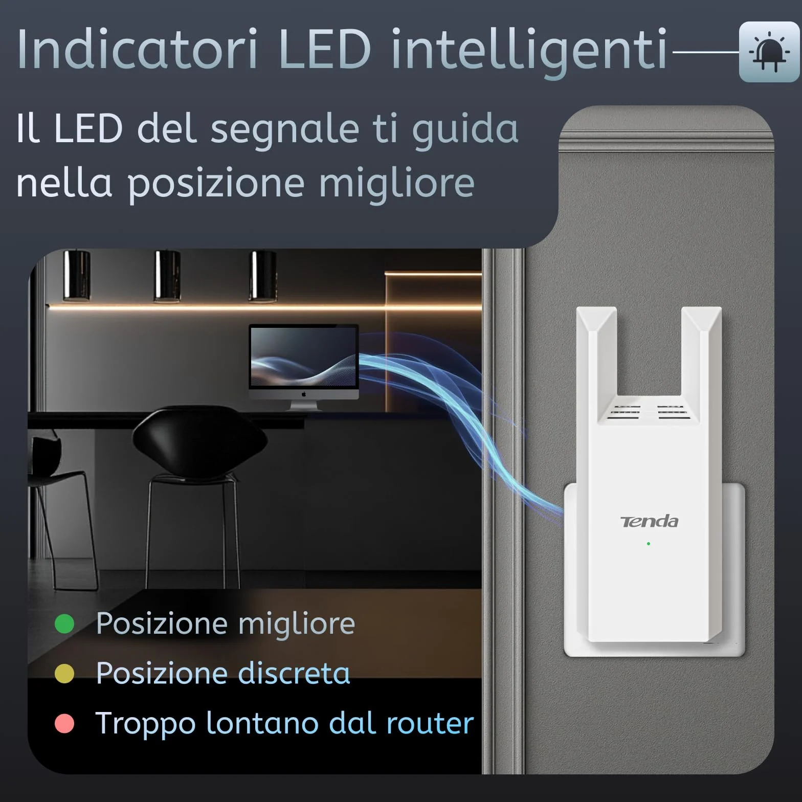 Tenda Ripetitore WiFi AC1200, Amplificatore Dual Band con Porta Ethernet, WiFi Extender e Access Point, Copertura fino a 150 m², Indicatore LED, WPS, Controllo da App(A18)