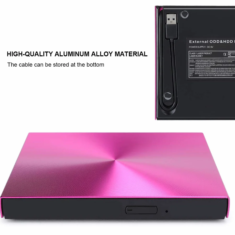 CCYLEZ Unit ottica esterna, unit CD/DVD +/- RW portatile USB 3.0 Masterizzatore di riscrittura DVD/CD sottile, unit disco DVD-RW per desktop laptop (Rosa)