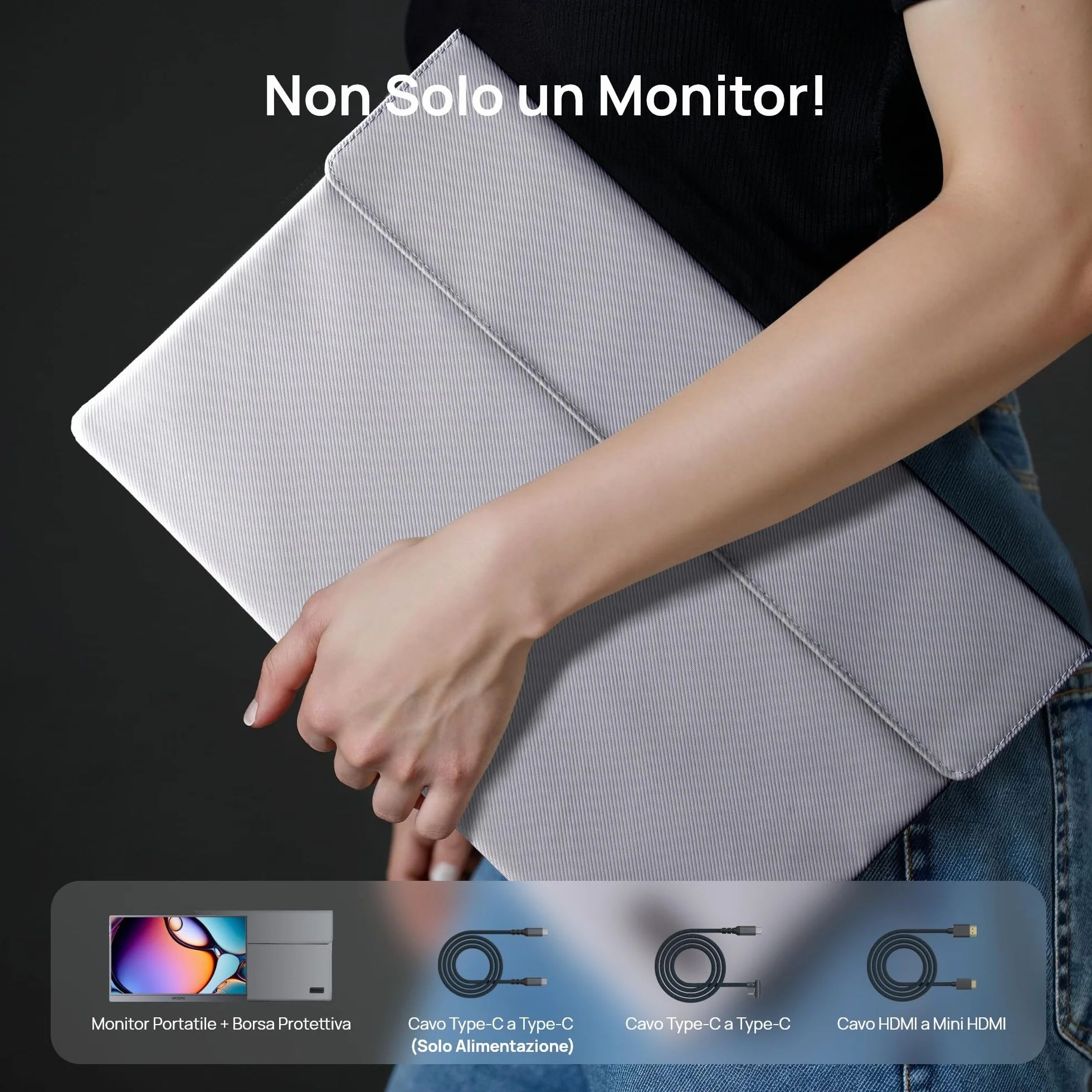 ARZOPA Monitor Portatile 16.1" 2,5K QHD 180Hz | IPS HDR10 400 Nit | Ultra Sottile 780g | Supporto integrato + Custodia inclusa | Compatibile con PC, Mac, PS5, Xbox, Switch, Smartphone -Z3FC Grigio