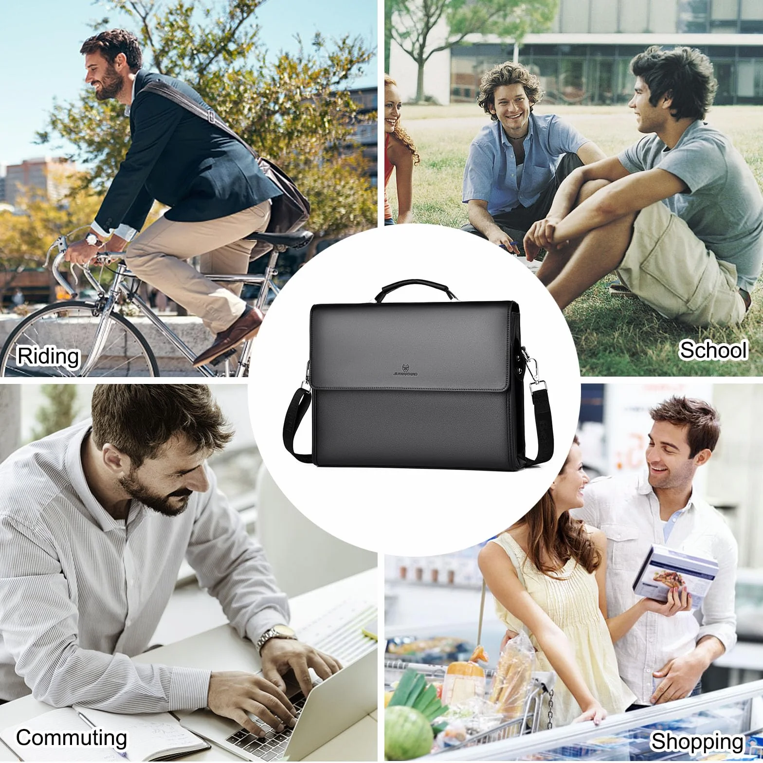 FANDARE Uomo Ventiquattrore 24 Ore Borsa a Tracolla PU Pelle Borse a spalla Business Borsa da giorno Sacchetto Borsetta per 12.9 pollice laptop Cartella Portadocumenti Crossbody Messenger Bag