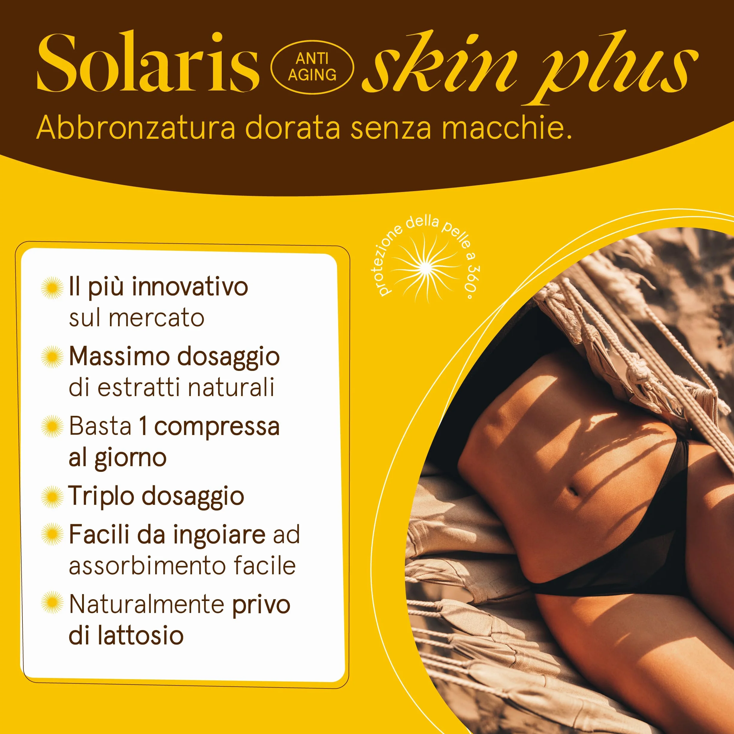 Integratore Abbronzatura SOLARIS con Collagene e Ialuronico – Betacarotene Puro – Acceleratore Abbronzatura – Attivatore Melanina – Scorta 4 mesi