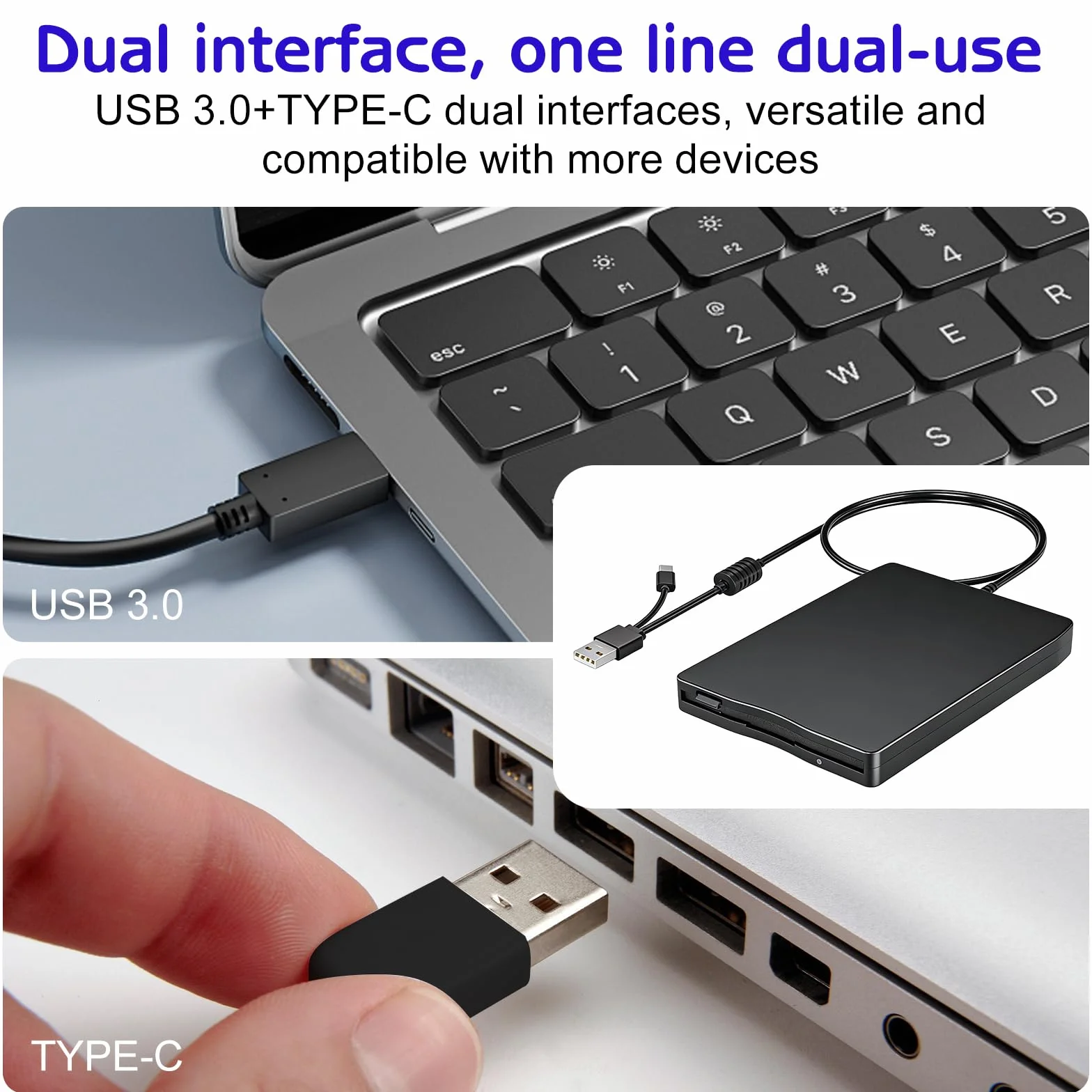 GBKDQQ Unità floppy esterna USB portatile FDD 1,44 MB 3,5 pollici: Slimline Floppy Disk Drive Lettore di schede esterno Accessori per computer Esterno Rimovibile Compatibile con PC e MAC, Plug and