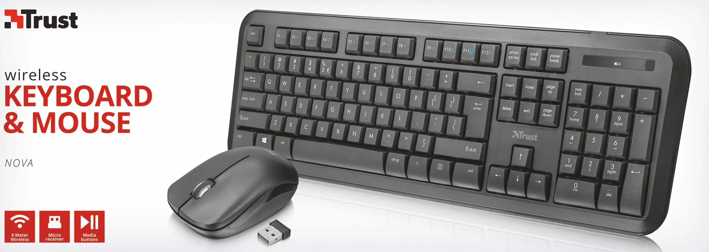 Trust Nova Tastiera e Mouse Wireless, Nero [Layout Italiano]