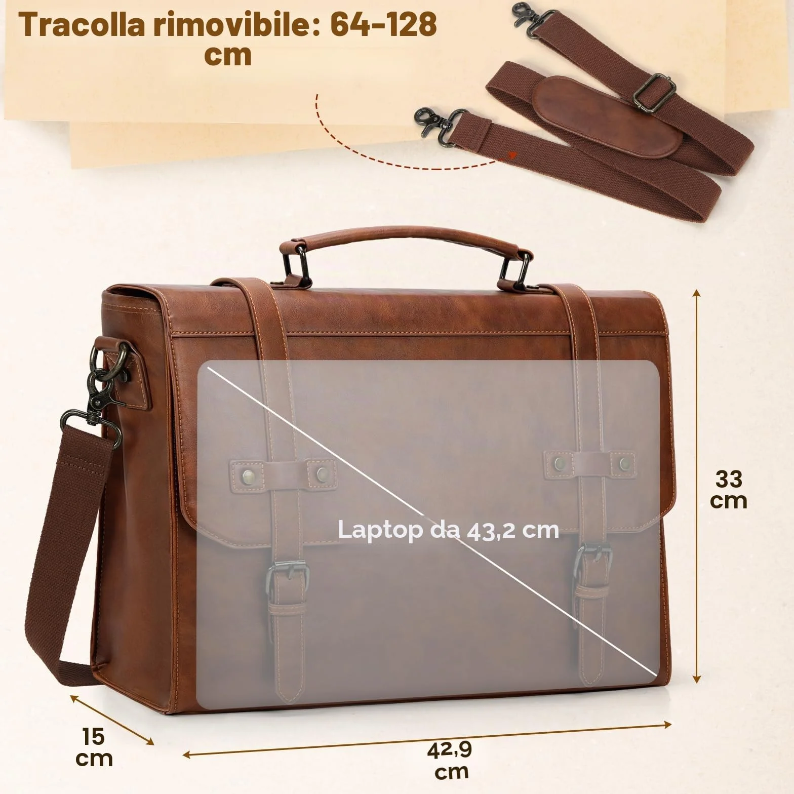 RAINSMORE Borsa Porta PC 17.3 Pollici Borsa Lavoro Uomo Pelle PU Borsa Computer Impermeabile Borsa Tracolla Valigetta Documenti Uomo