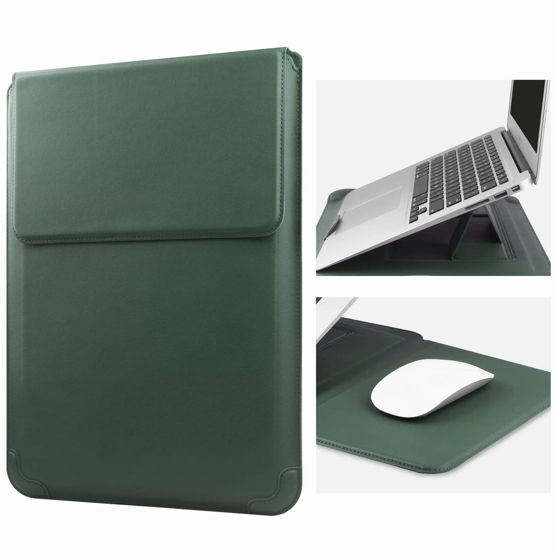 HoYiXi 14'' Laptop Custodia con Stand Sleeve Case in Pelle Compatibile con MacBook Pro 14 2021/ASUS Vivobook 14/HP Pavilion X360/ IdeaPad/Dell HP ASUS Acer HUAWEI Matebook 14'' PC, Verde