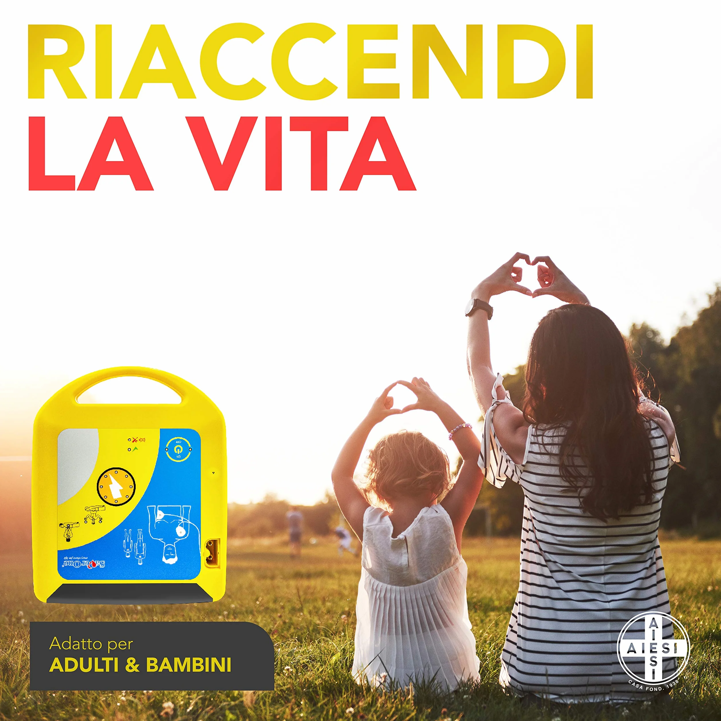 AMI ITALIA® Defibrillatore semiautomatico SAVER ONE z baterią nieladowalną i parą elektrod dla dorosłych, Gwarancja 6 lat, Made in Italy