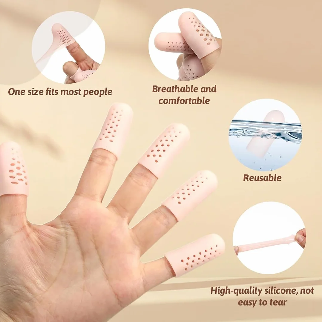 12 Pezzi Protezioni per Dita in Silicone, Gel Manicotti per Pollici, Elastici, Colore Pelle