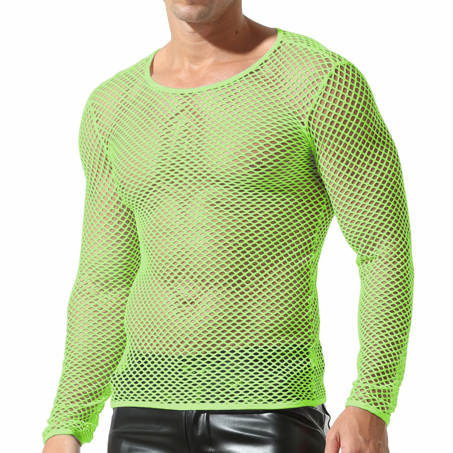Maglia da uomo a rete trasparente a maniche lunghe canottiera