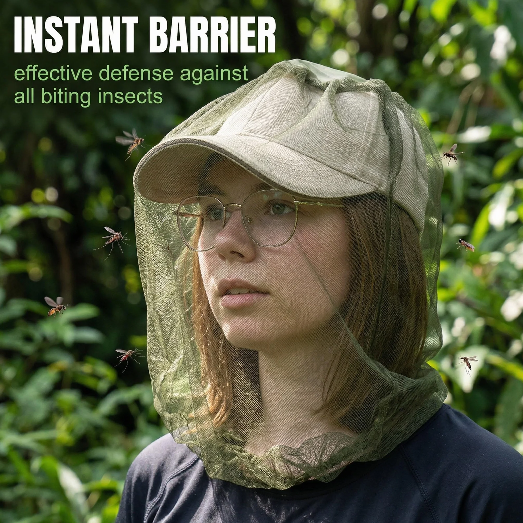 Zanzariera per Testa Rete Antizanzare Viso in Nylon Maglia Fine 50cm Verde Militare Protezione Insetti Campeggio Pesca Trekking