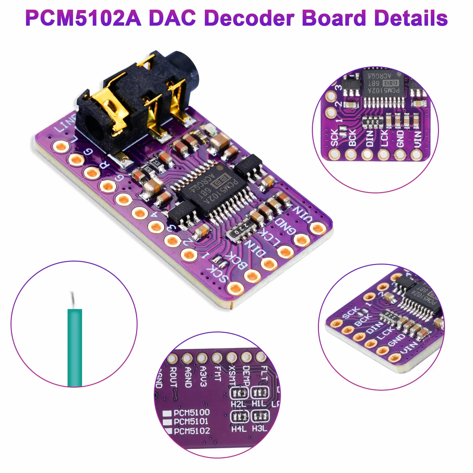 PCM5102A I2S DAC Scheda Decodificatore Ulegqin PCM5102A audio DAC stereo I2S Modulo Alimentazione a 5 V CC IIS Interfaccia per Raspberry Pi Modulo DAC PCM5102 (3 pezzi)