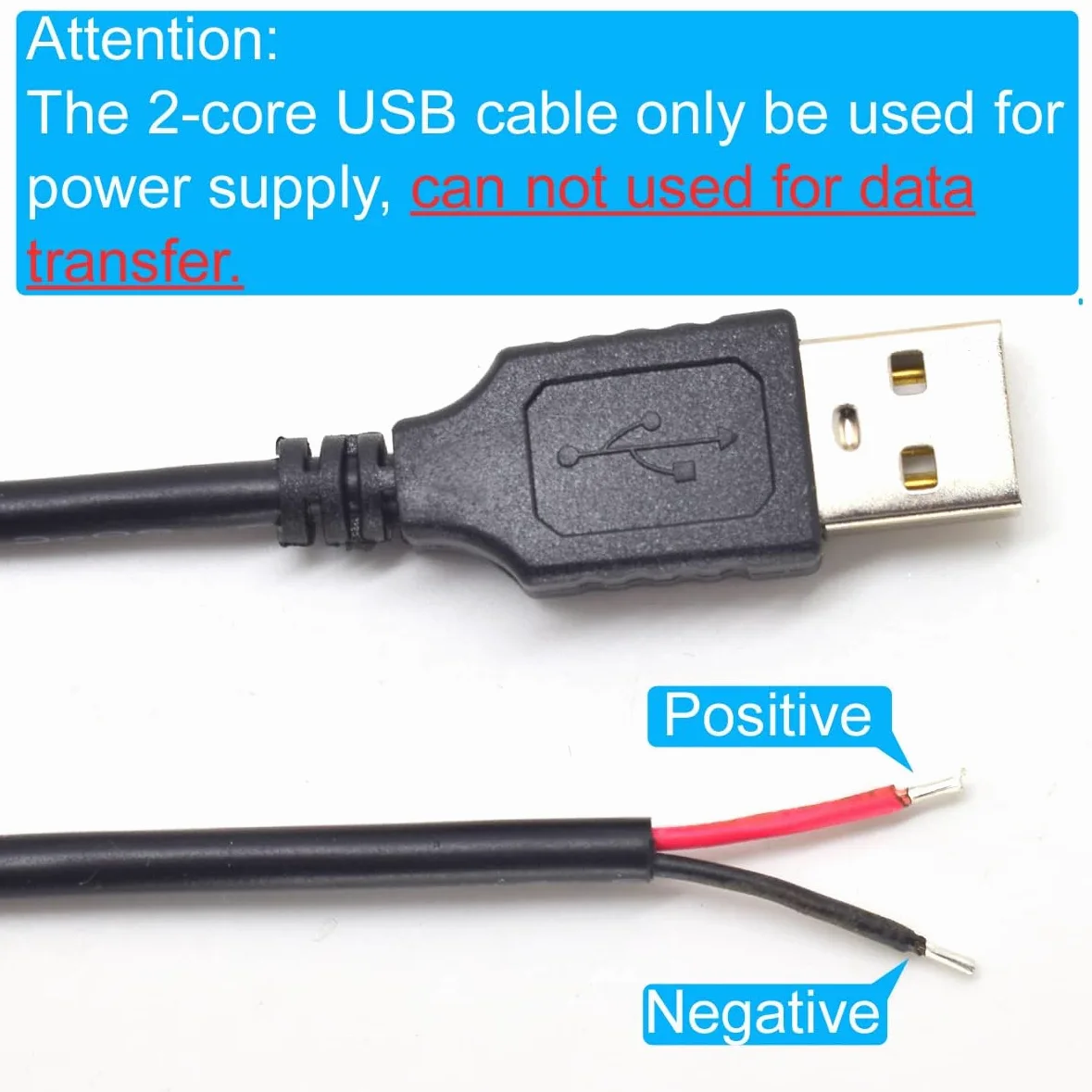 5 cavi USB a spirale a 2 fili, 22 AWG, 1 m, USB 2.0 maschio, 2 pin, filo nudo 5 V 3 A, 2 nuclei, cavo di prolunga con estremità aperta, con connettore a molla a 2 posizioni (USB maschio)