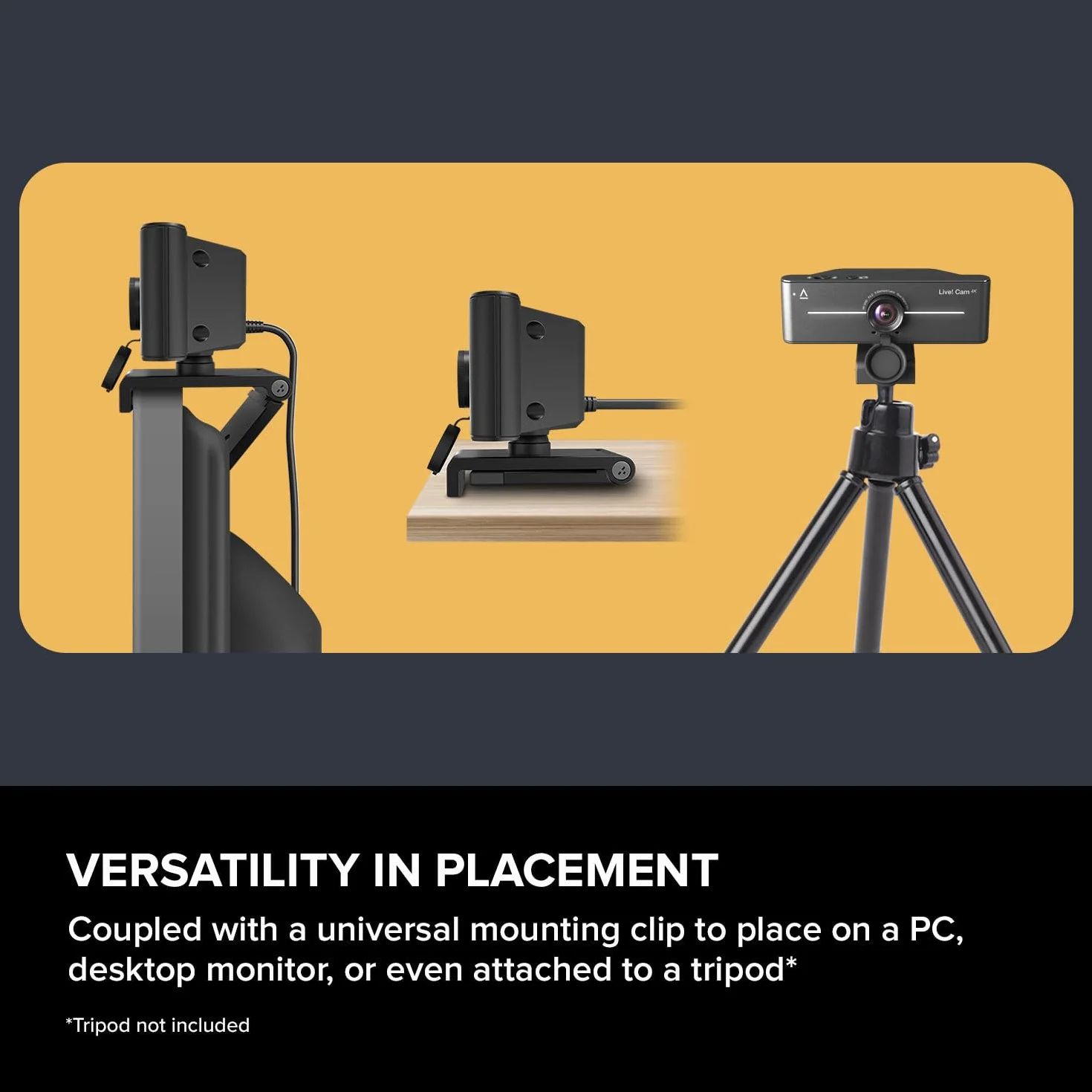 CREATIVE Live! Cam 4K UHD Webcam USB con Compensazione della Retroilluminazione, fino a 60 FPS, Lente Grandangolare da 95°, Lente per la Privacy, Microfoni Integrati, Plug & Play per PC e Mac