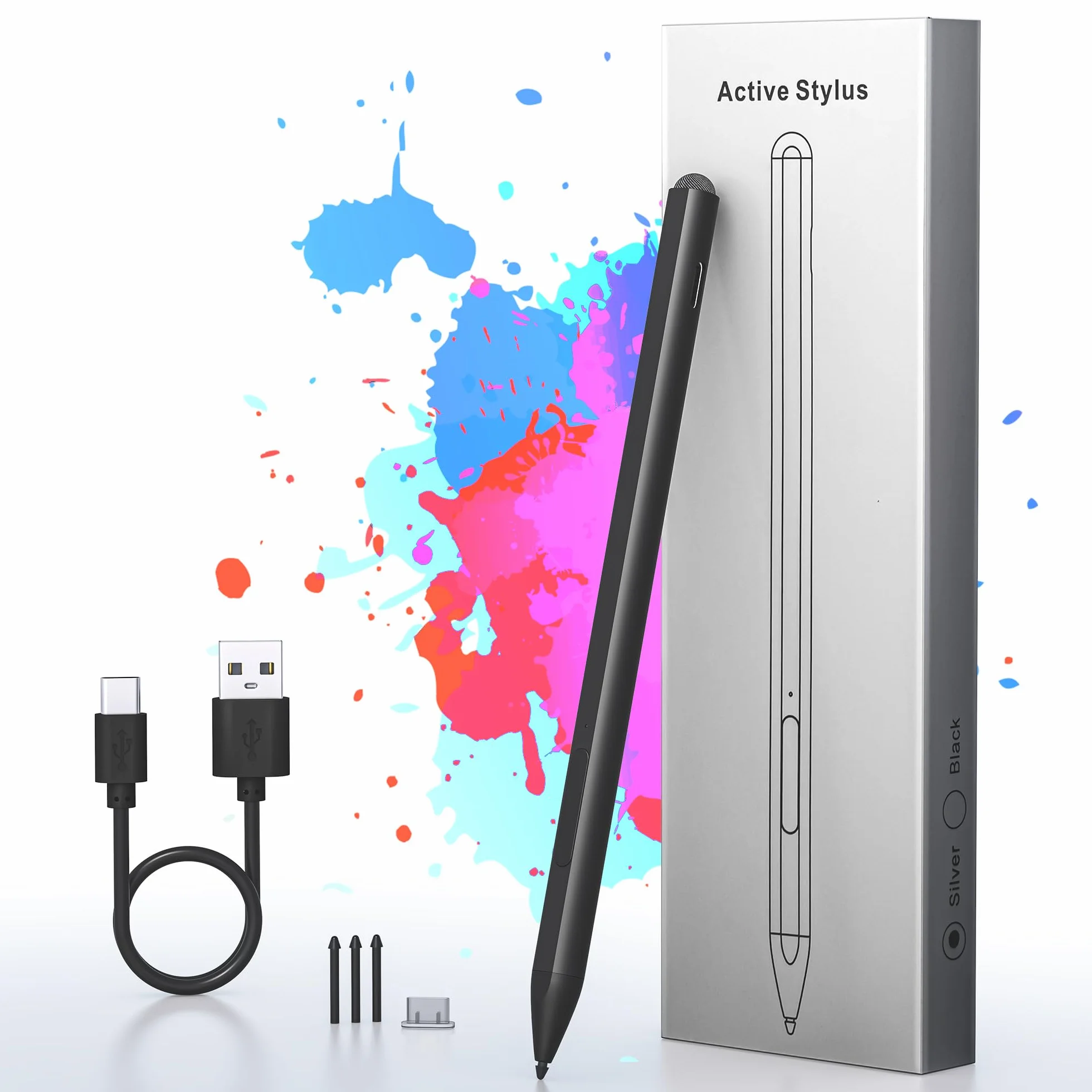 Penna stilo per Microsoft Surface - 4096 Tilt Pressure+75 giorni di durata della batteria, stilo per Surface Pro 9/8/7/6/5/4/3/X, Surface Go 3/Book 4/Book 3/Laptop 5/Laptop 4/3/Studio 2