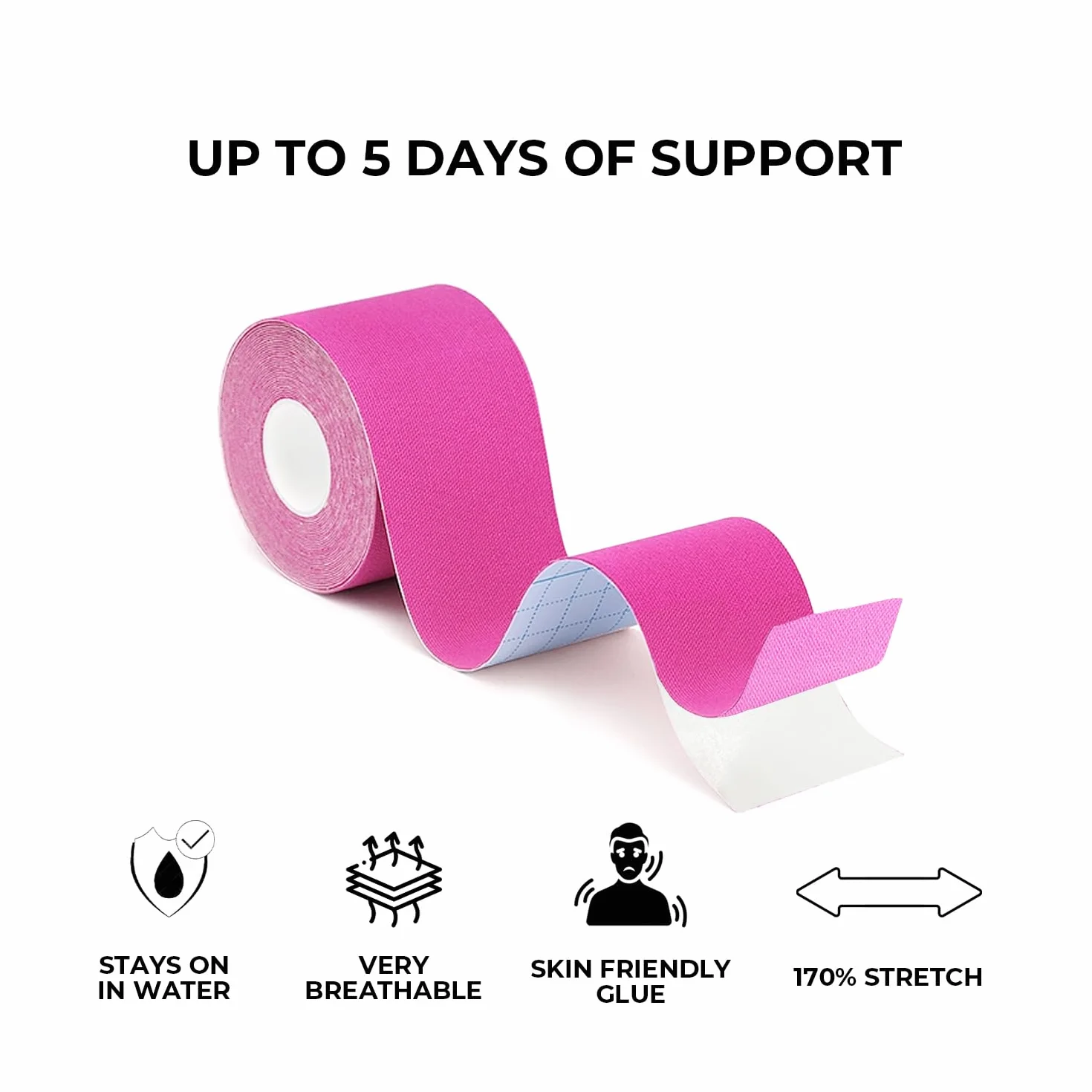 Kinesio Tape 3 Rotoli 5m x 5cm Impermeabile Elastico Nero+Blu+Rosa