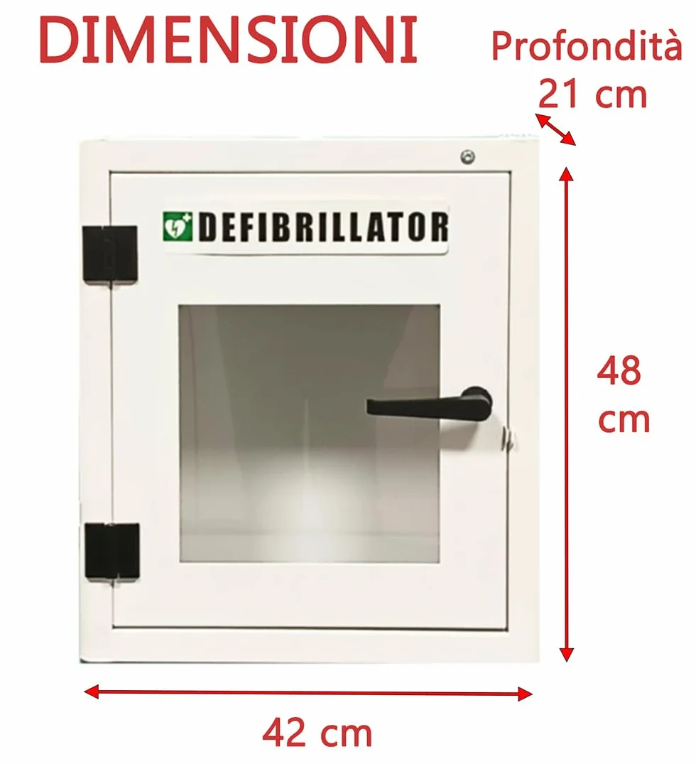 Defibrillatore da esterno ed interno in acciaio con luce crepuscolare allarmata 420x210x420 mm