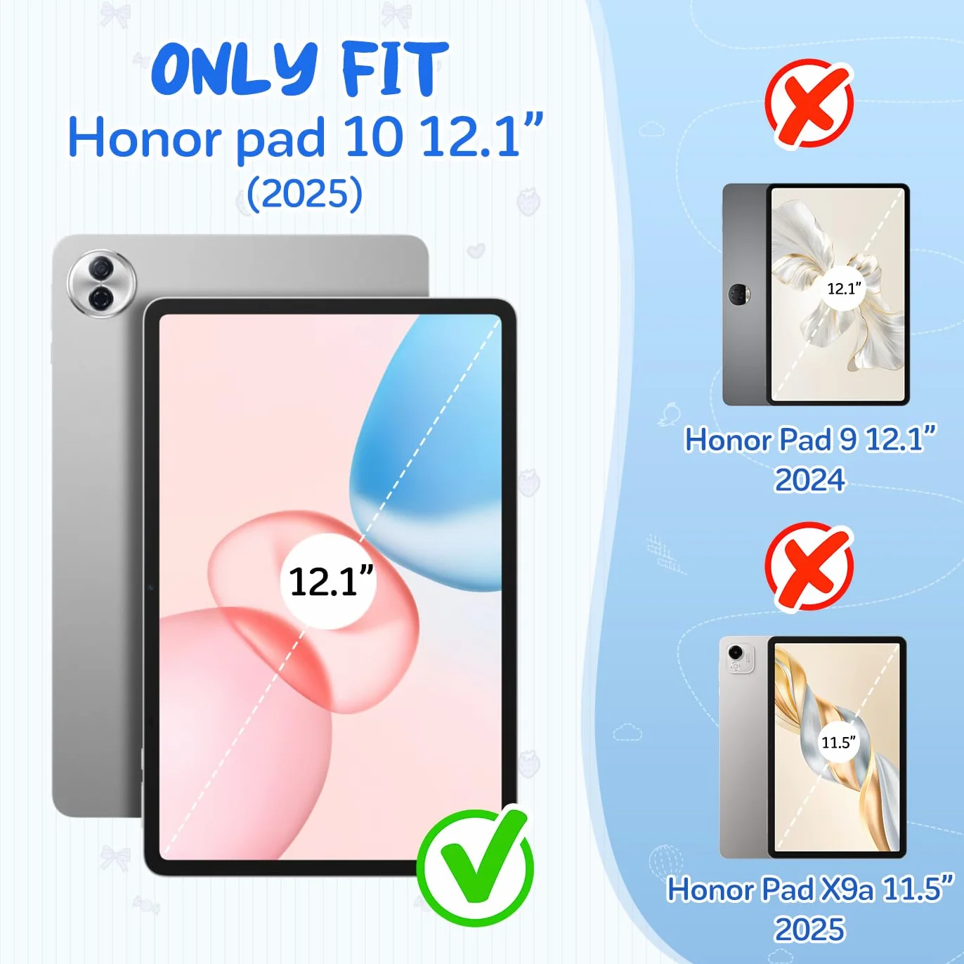 Custodia per bambini Honor Pad 10 Tablet 12.1 Pollici 2025, Eva Leggermente antiurto custodia protettiva con manico per bambini e tracolla, Blu