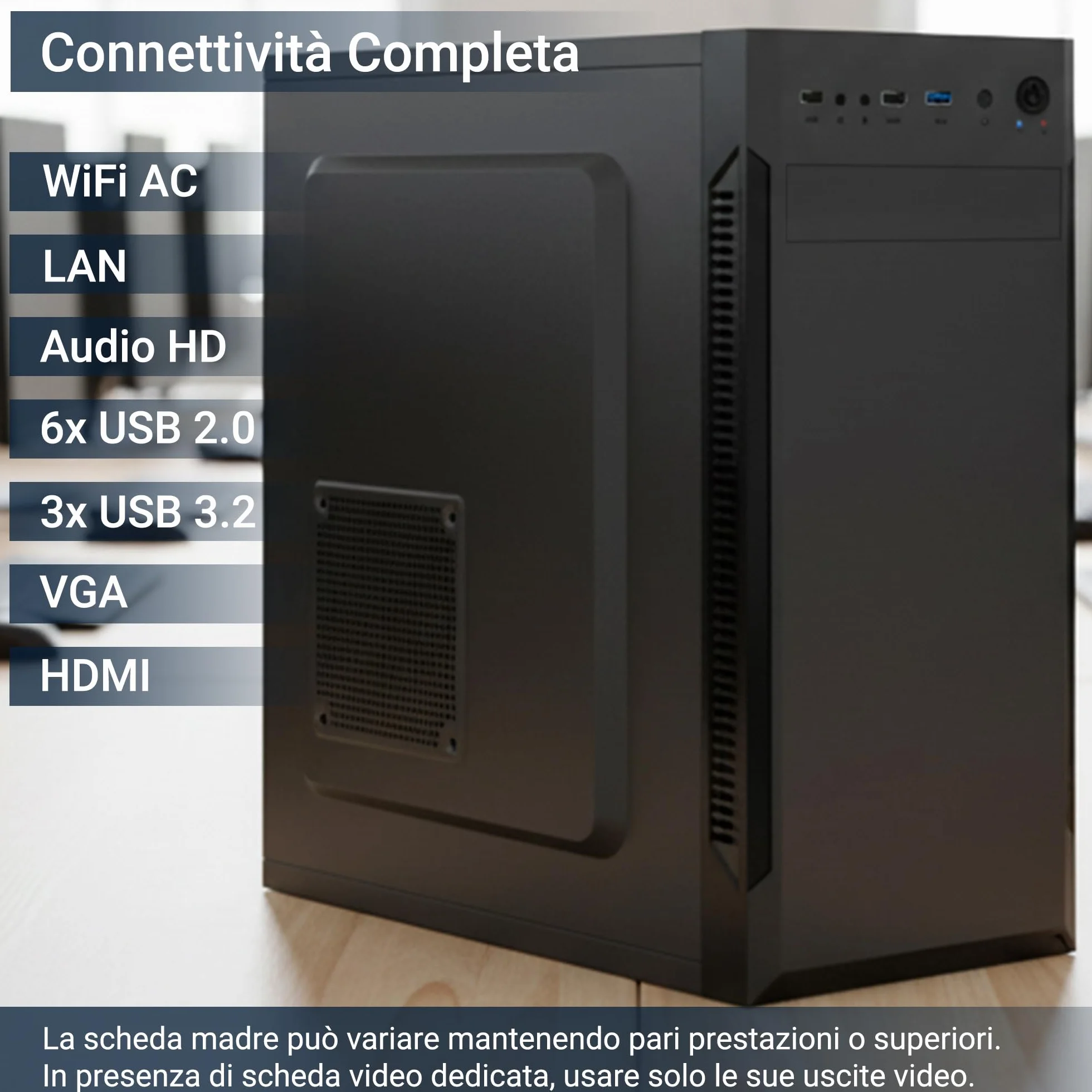 PC Fisso Completo Intel Core i7-8700 32GB DDR4 1TB SSD Intel UHD 630 Wi-Fi AC Bluetooth HDMI USB 3.2 Windows 11 Pro