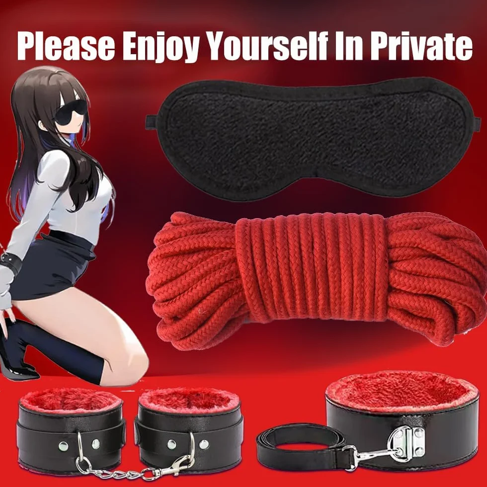 Set Bondage SM per Coppie Set Completo con Benda Plug Anale Palla da Bocca Frusta di Piume d'Oca Giocattolo Bondage Premium Kit SM Estremo