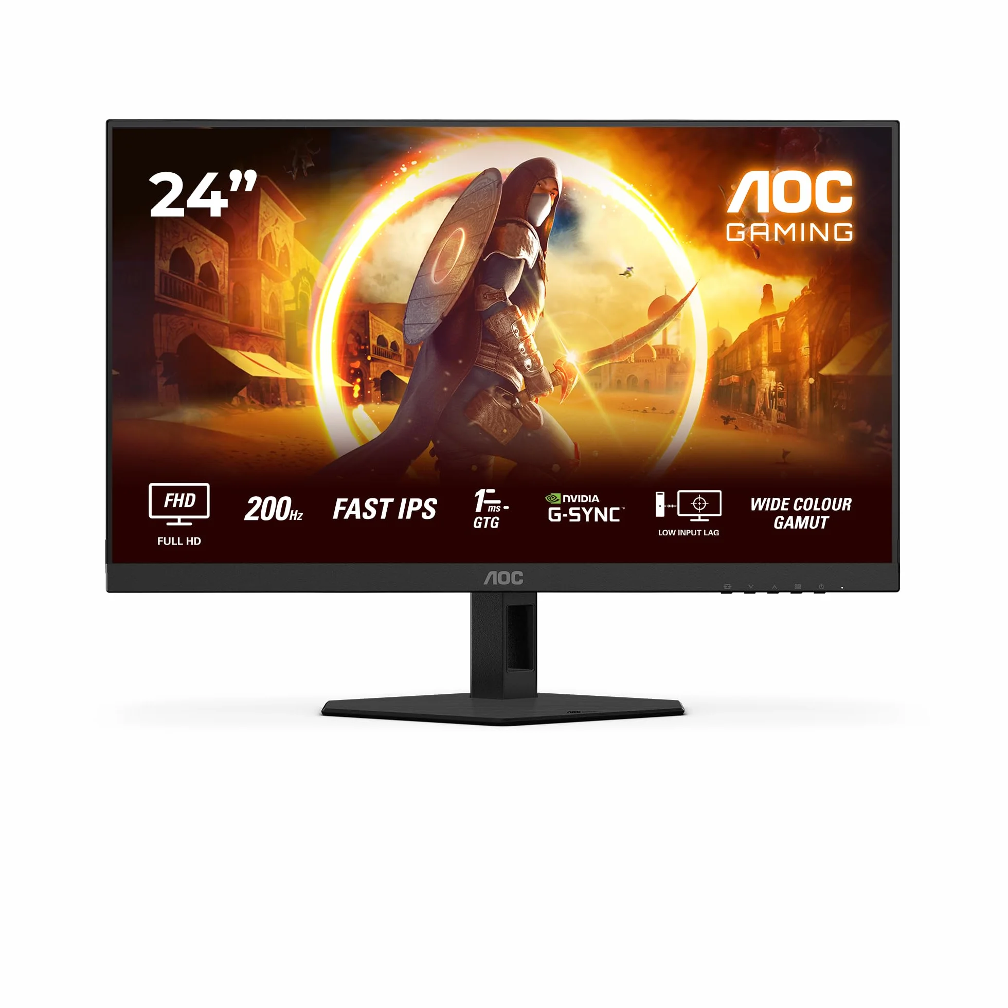 AOC Gaming Monitor 24G4HRE 24 pollici 1920x1080, FHD, 200Hz, Fast IPS Panel, 1ms GtG, Speakers, (HDMI2x 2.0) HDR10, G-Sync Compatible, Nero
