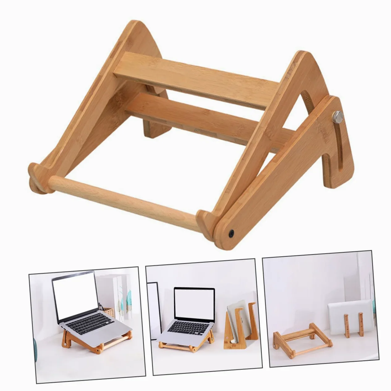 NUOBESTY Supporto Portatile per Laptop in Legno Regolabile Design Ventilato, Pieghevole e Leggero, Accessorio per Computer Adatto a Notebook da 13 a 15,6 Pollici per Uso Casa e Ufficio