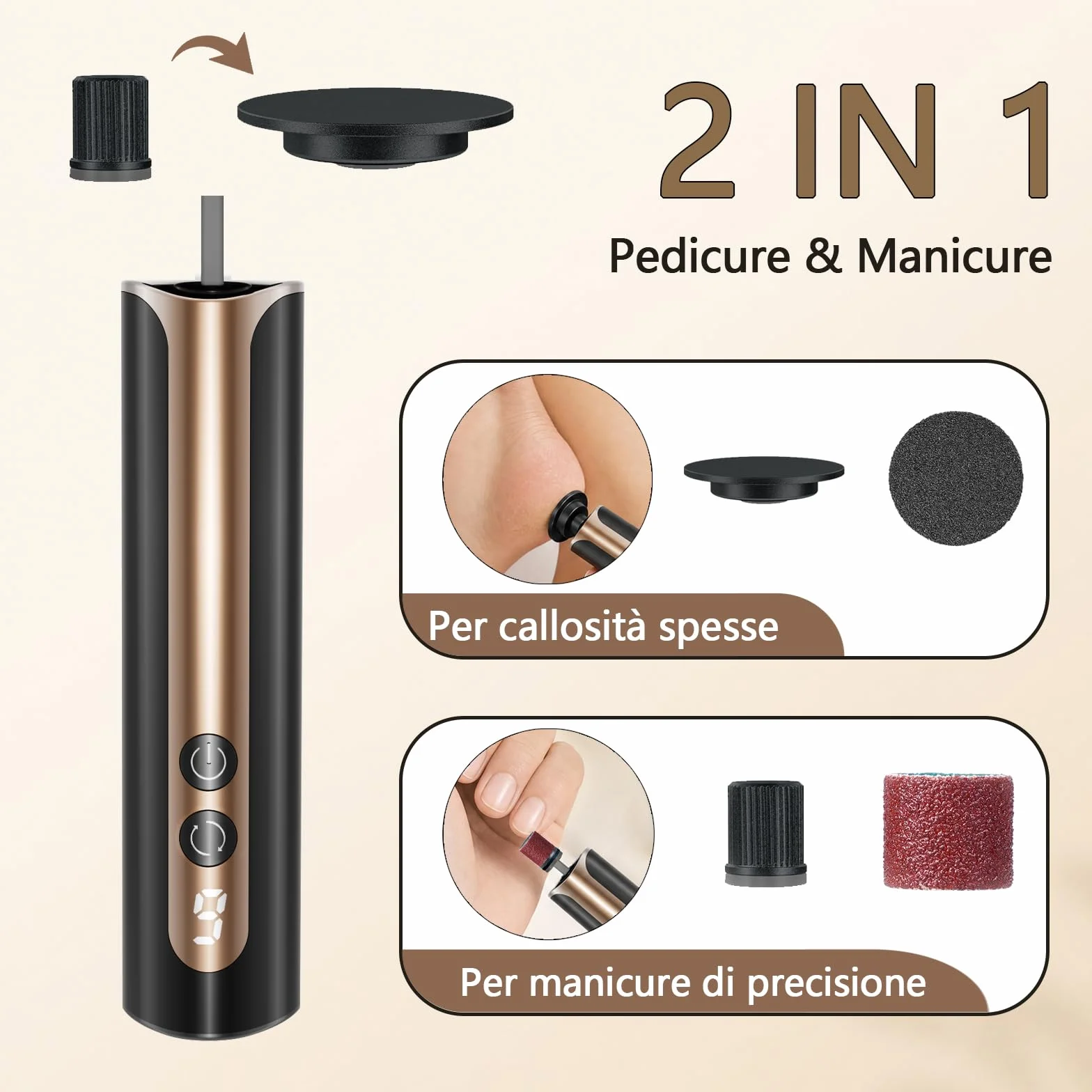 Pedicure Elettrico Professionale 2 in 1 Rimuovi Calli Piedi Display LCD 9 Velocità Raspa Elettrica Pelle Dura Screpolata